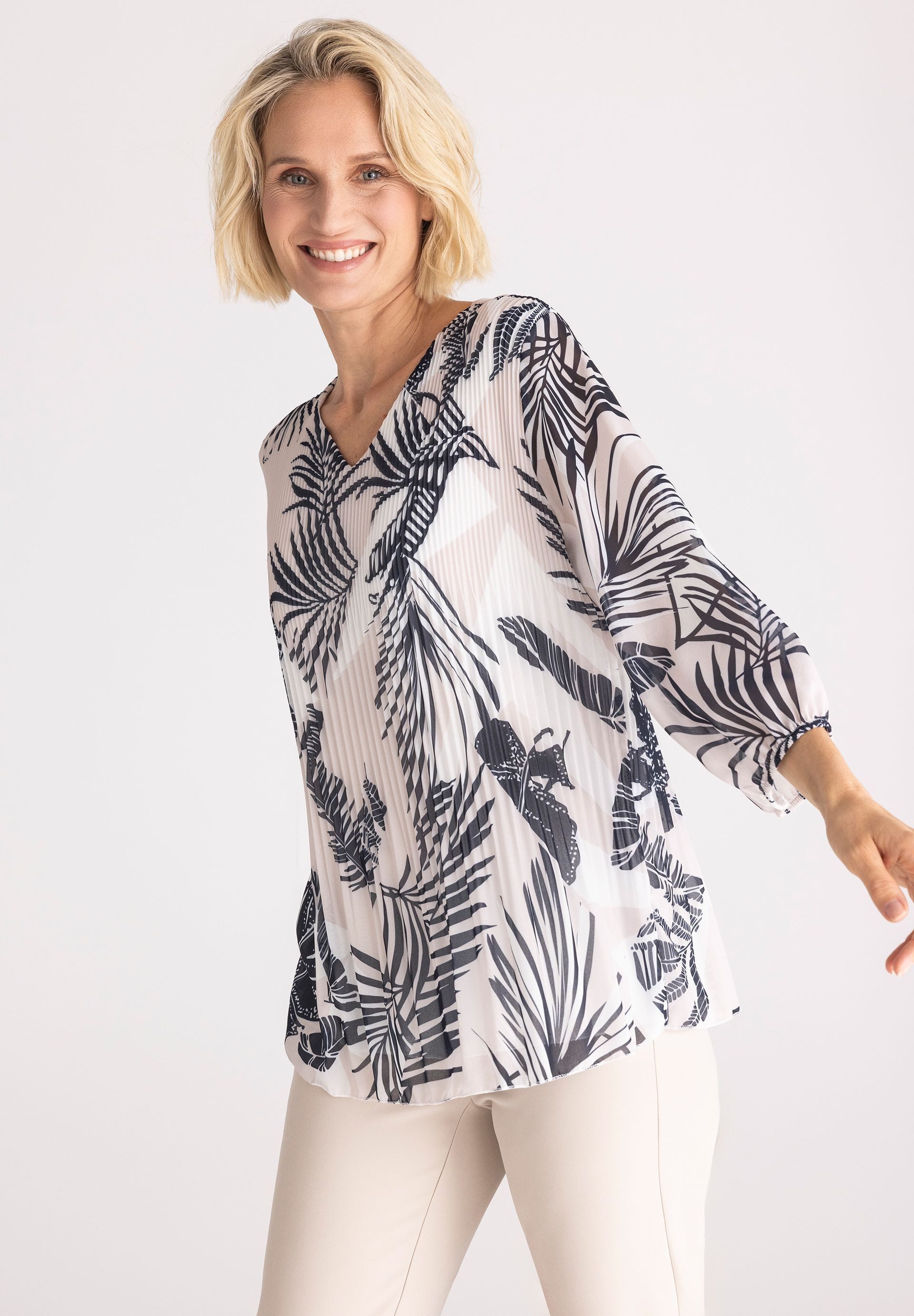 FRANK WALDER Klassische Bluse mit Plissee-Struktur