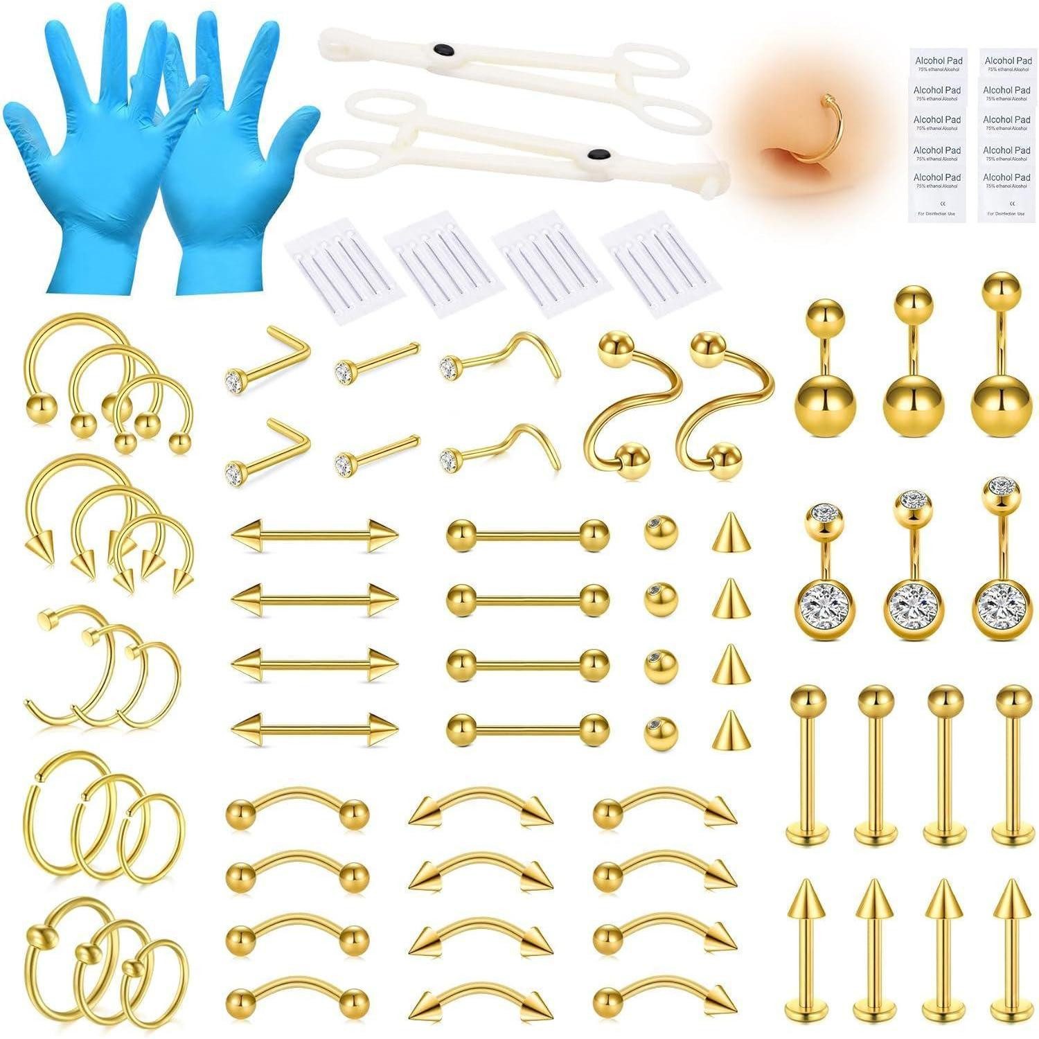AVYRING Piercing-Set Piercing Set 99-teilig 14G 16G 18G 20G Chirurgenstahl Nadeln Werkzeuge
