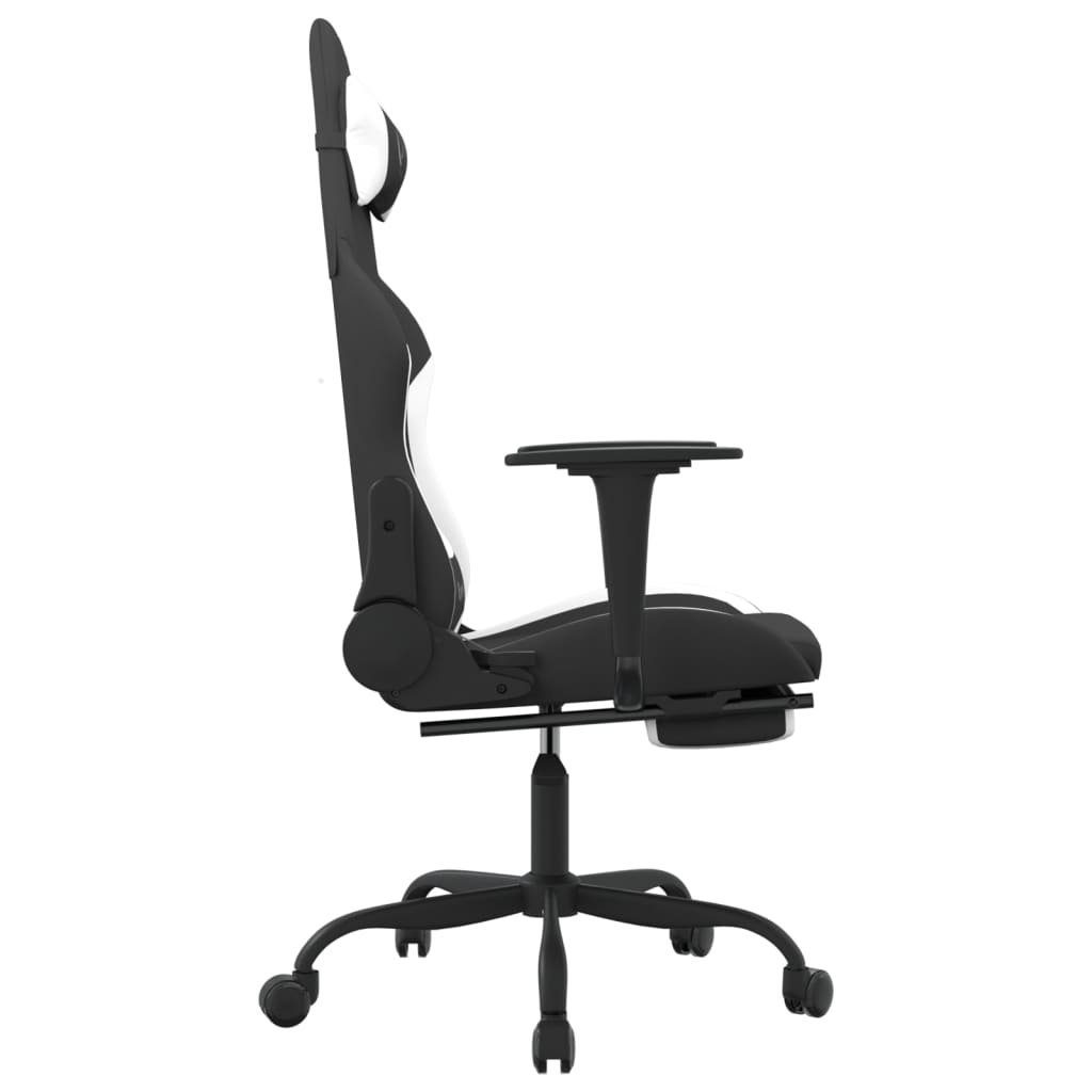 (1 furnicato St) Stoff & Massage Gaming-Stuhl mit Fußstütze Schwarz Weiß und