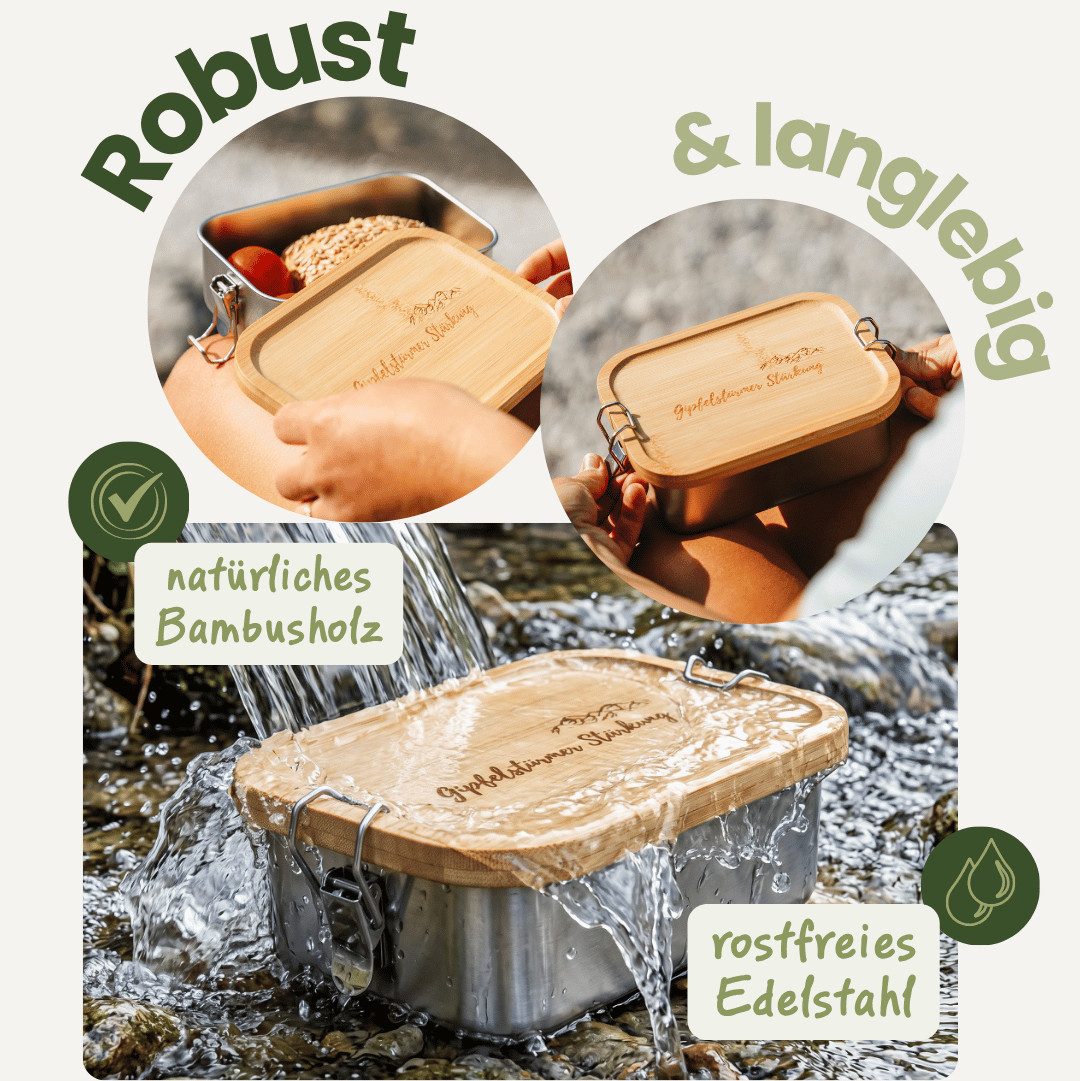 Gipfelgaudi Lunchbox Brotdose Edelstahl, Holzdeckel, Lunchbox für Kinder Erwachsene, (1-tlg) – Bild 5 von 5