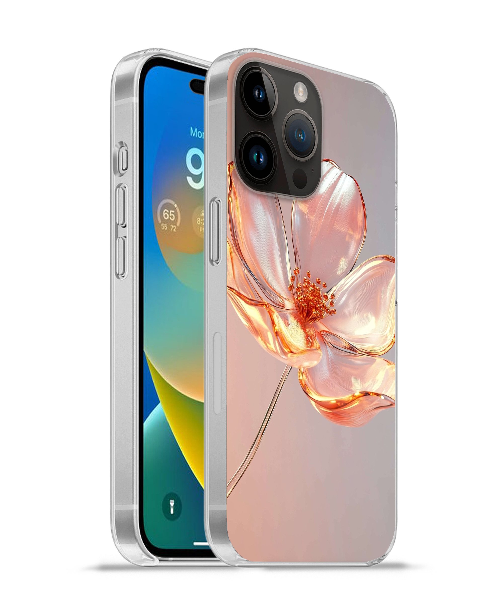 MuchoWow Handyhülle für Apple iPhone 14 Pro Max Gläser - Blume - Rosa, Smartphone-Bumper, Print, Handy Schutzhülle Dünn