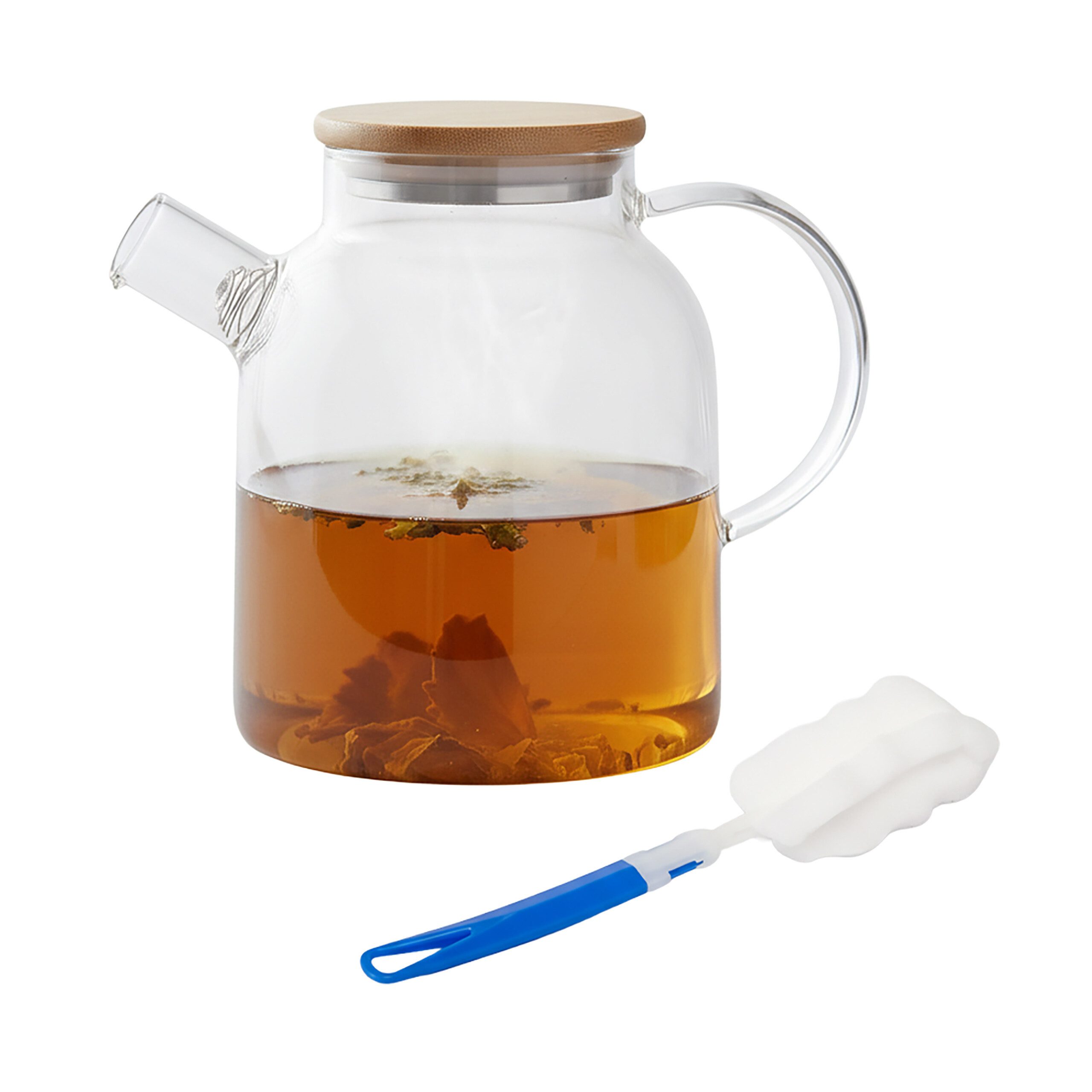 relaxdays Teekanne Glas mit Bambusdeckel, 1,8 Liter