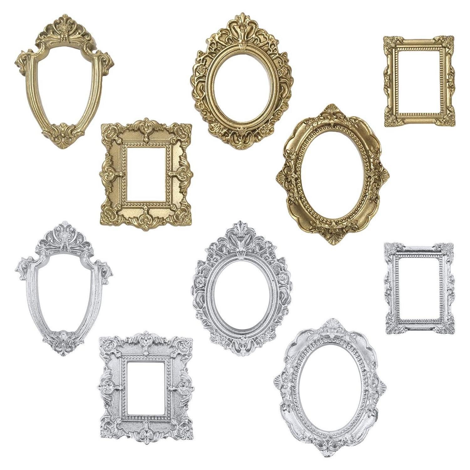 LuxusKollektion Bilderrahmen-Set Bilderrahmen Set Mini Vintage 10er Gold Silber, (10 St)