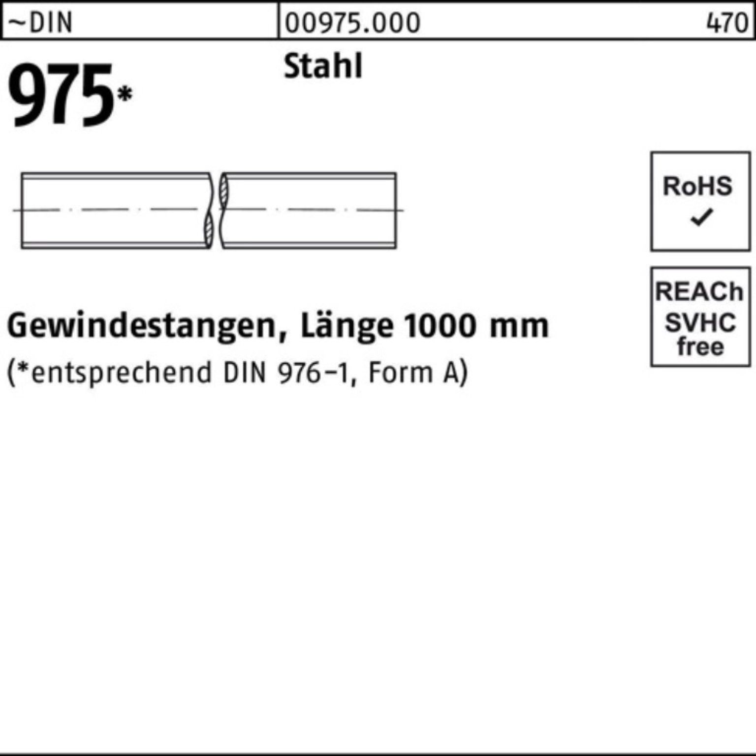 Reyher Gewindestange 100er Pack Gewindestange DIN 975 M2,5x 1000mm Stahl 1 Stück ~DIN 975