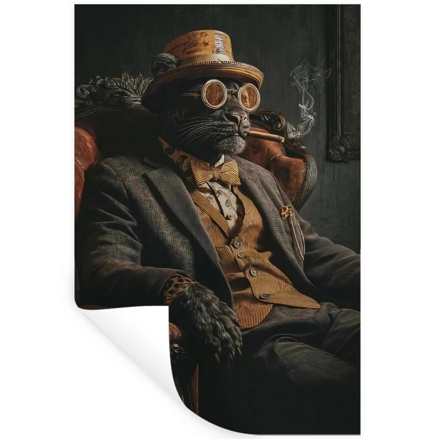 MuchoWow Wandsticker Katze - Anzug - Orange - Zigarre (1 St), Wanddeko, Aufkleber, Wandtattoo, 80x120 cm