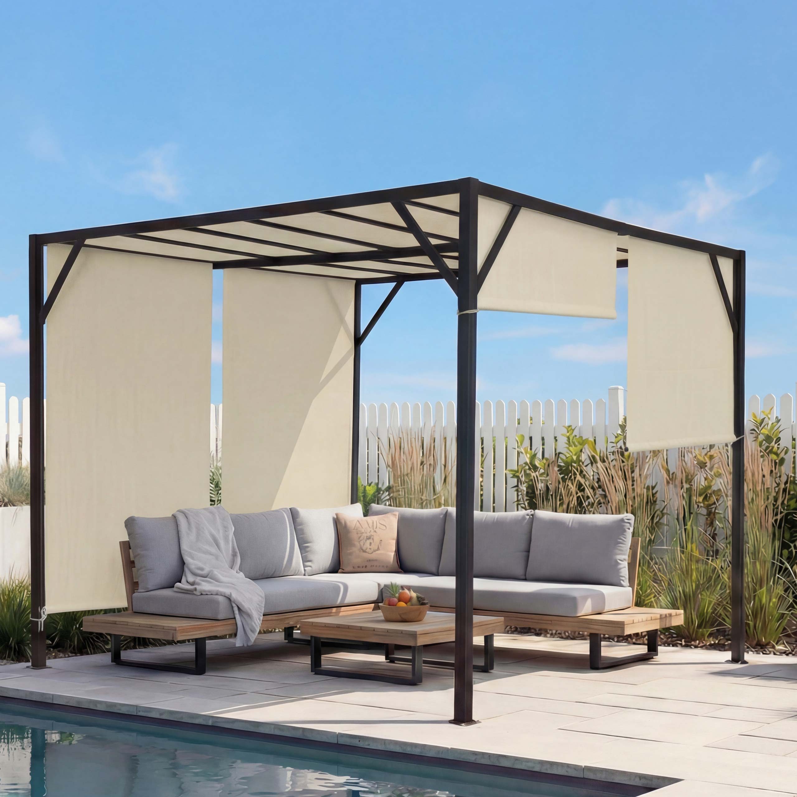 MCW Pergola Beja-3x3, BxTxH: 305x305x212 cm, mit Schiebedach, Mit Wasserablaufösen, UV-Schutz UV30+