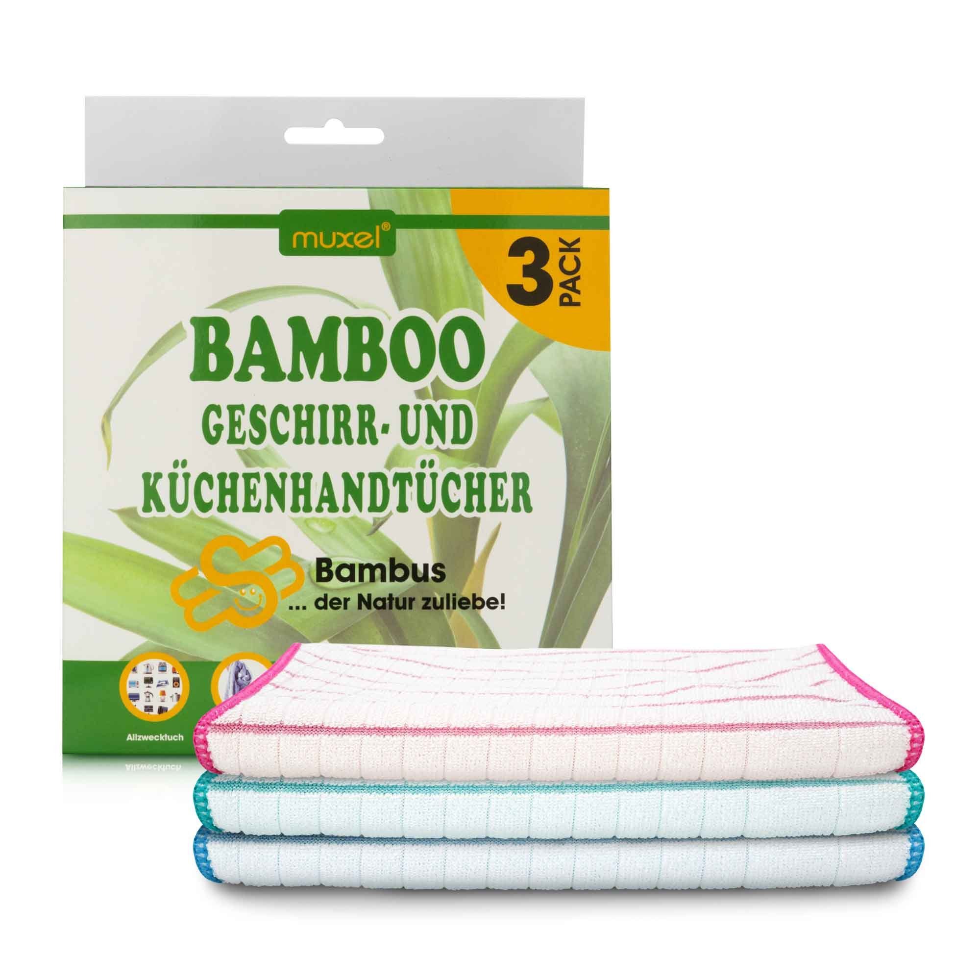 Geschirrtuch (Spar-Set, saugfähiges, kochfest Tücher Bambus Muxel 3-tlg), Extra - Bambus 3x MUXEL Geschirrtücher -