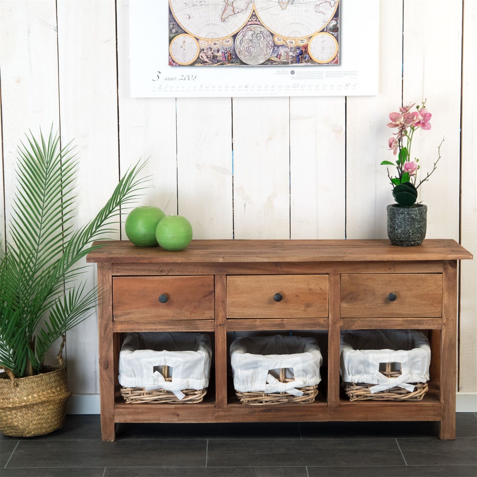 DESIGN DELIGHTS Kommode KOMMODE RANTAN, 98 cm, Massivholz, Sideboard mit Körben