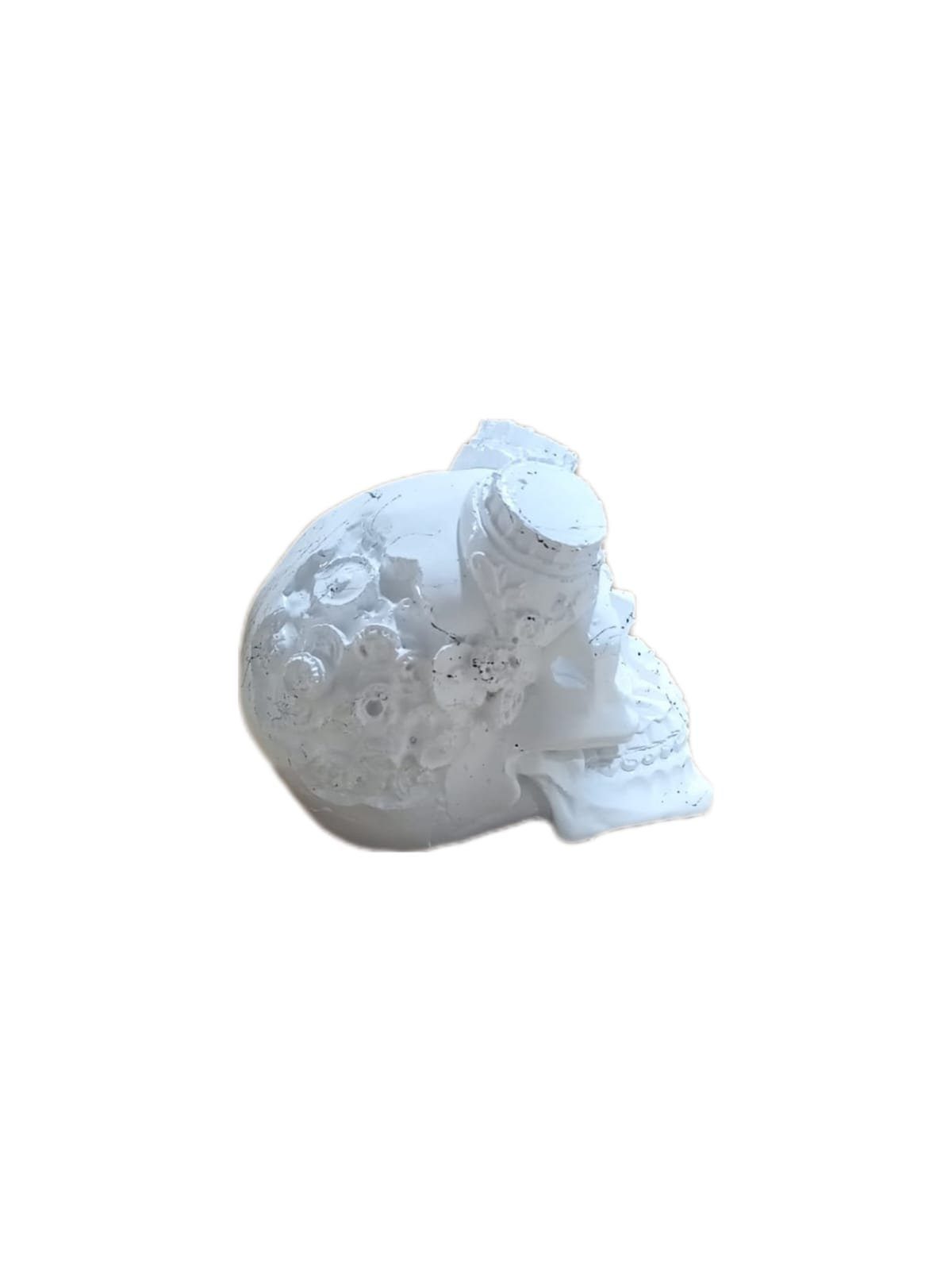 moebel17 Dekofigur Weiß Totenkopf aus Marmoroptik, Schädel Skulptur Dekofigur Polyresin
