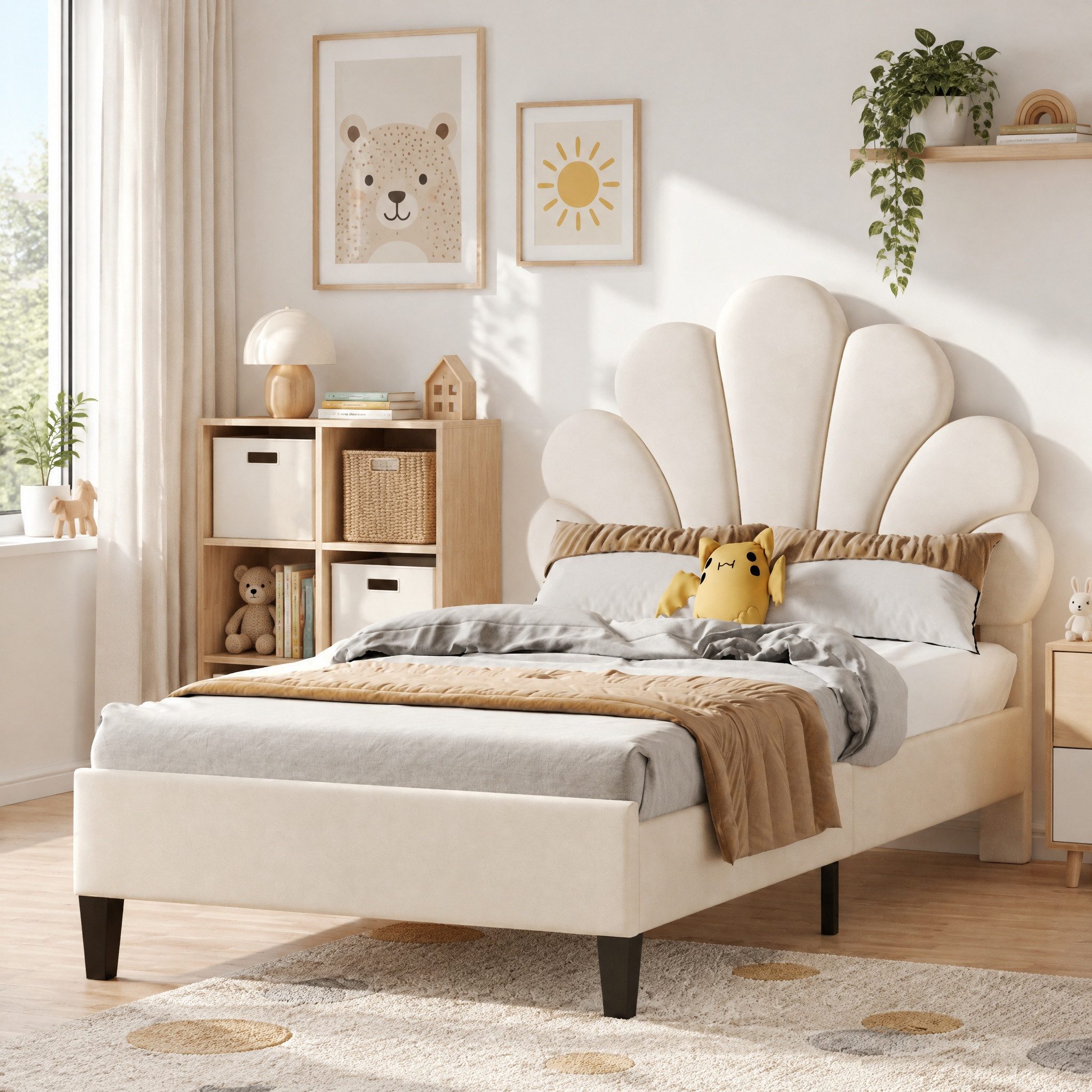 Simurq Einzelbett Kinder-Einzelbett 90x200 cm, Mädchenbett, Polsterbett Bettgestell