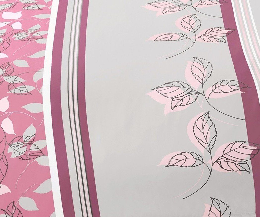 BIERBAUM Bettwäsche 135x200cm Blätter Rosa Silber, Velours, 2 teilig, mit modernem Blätter Design