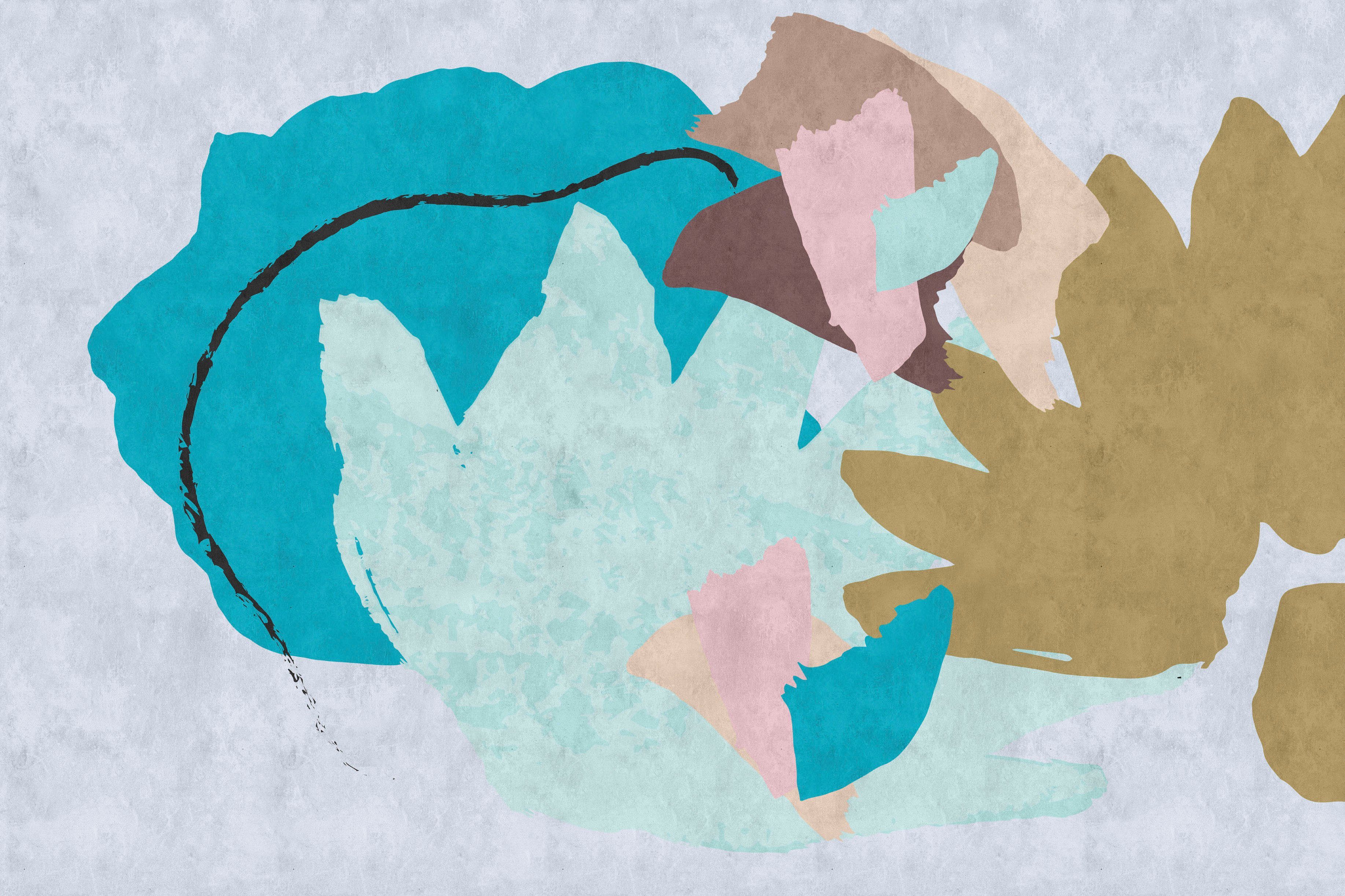 Abstrakt collage, Leinwandbild Bild braun A.S. (1 Floral grau, Création St), blau, Keilrahmen Abstrakt floral