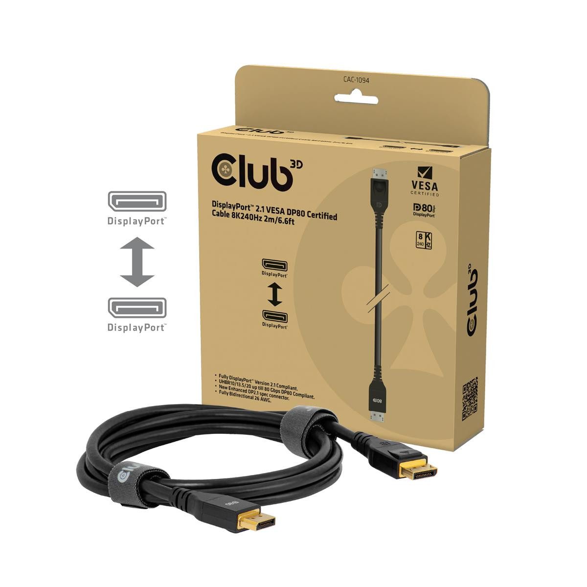 CLUB3D Club 3D CAC-1094 DP-Kabel 2.1 DP80 2m 10K/8K/4K St/St retail Audio- & Video-Kabel