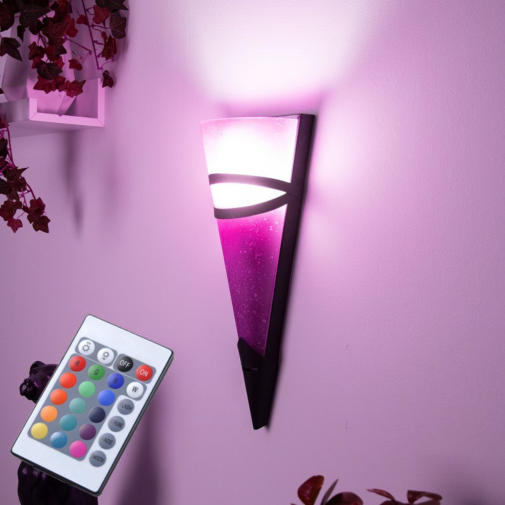 2x RGB LED Wandstrahler Fernbedienung Glas Leuchten Schlafzimmer Lampen dimmbar 