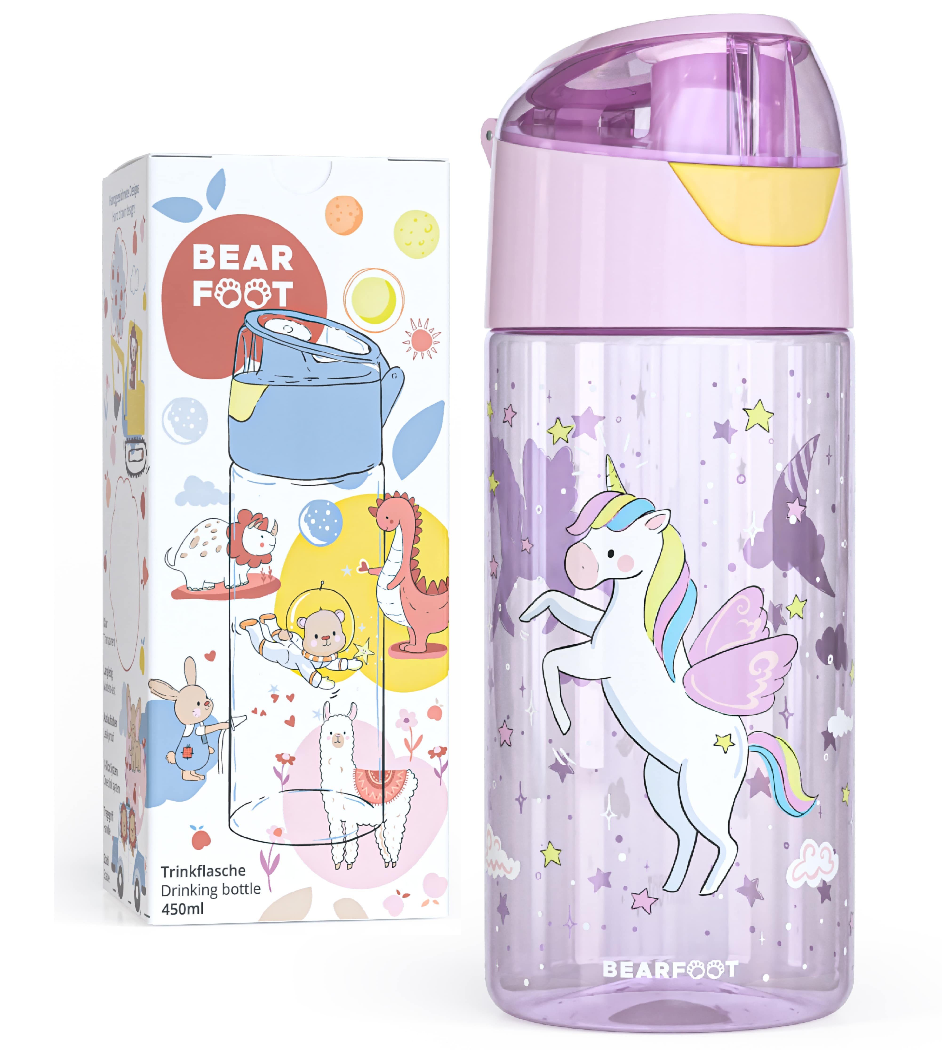 BEARFOOT Trinkflasche Trinkflasche Kinder, leichte Wasserflasche - Einhorn