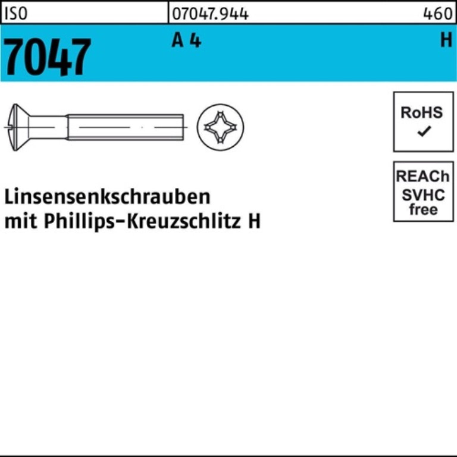 Linsenschraube 4 M4x 7047 PH ISO 1000er 35-H Pack A IS 1000 Reyher Stück Linsensenkschraube