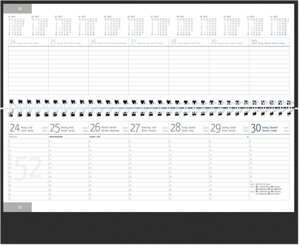 GÜSS Kalender Schreibtischquerkalender 1 Woche auf 2 Seiten grau Kalendarium 2027