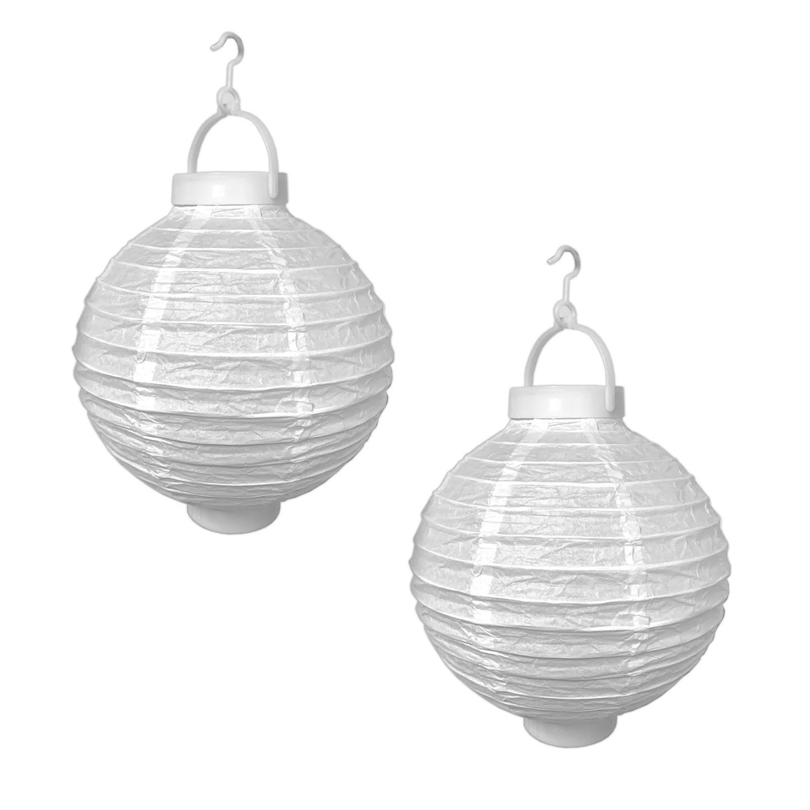 HAC24 LED Lampion 2x Deko Лампыschirm Lampe Party Garten Kugel Laterne, LED fest integriert, Batteriebetrieben, Weiß Ø 20
