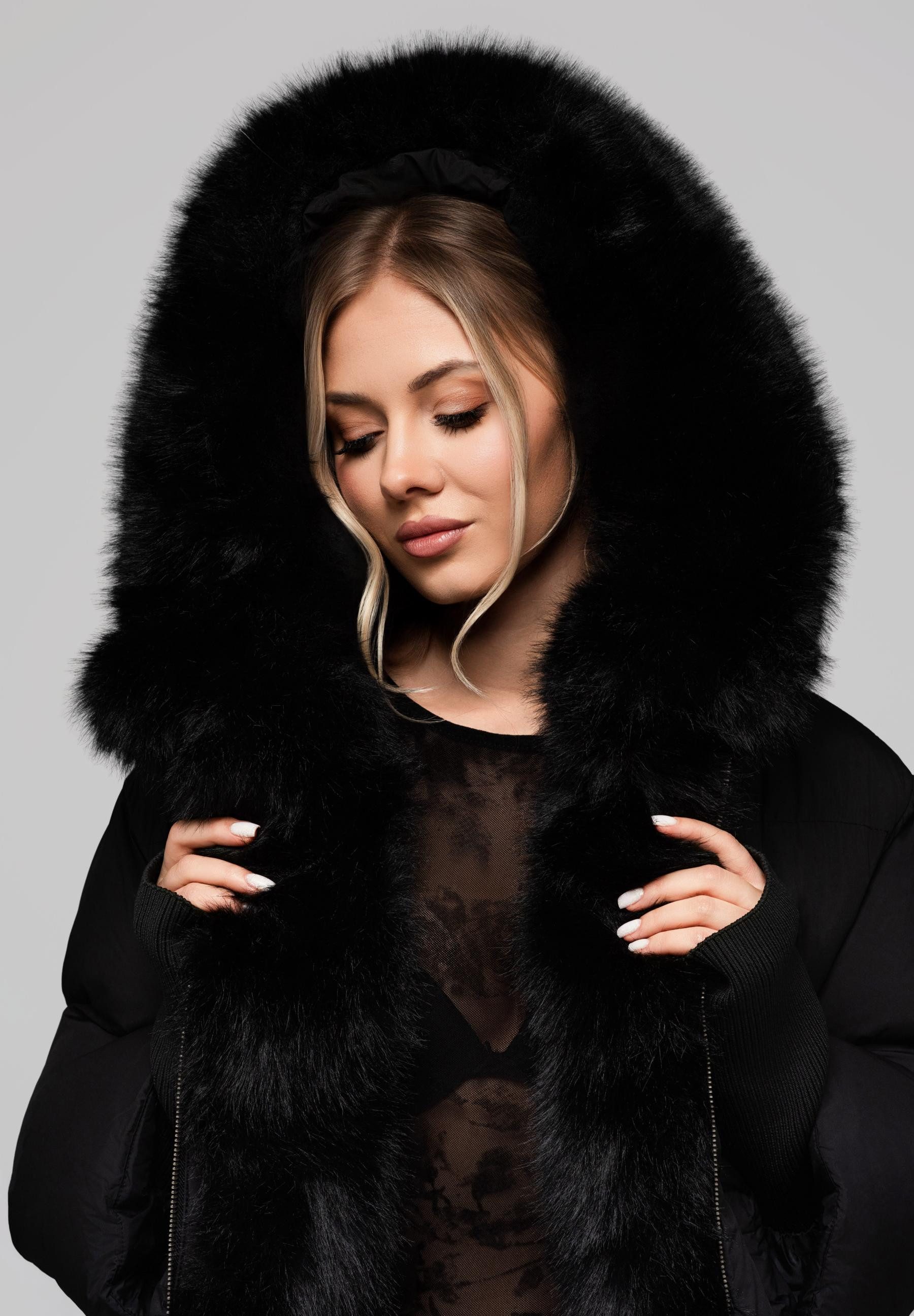 OMBRE Winterjacke Steppjacke mit Kapuze und Kunstfell günstig online kaufen