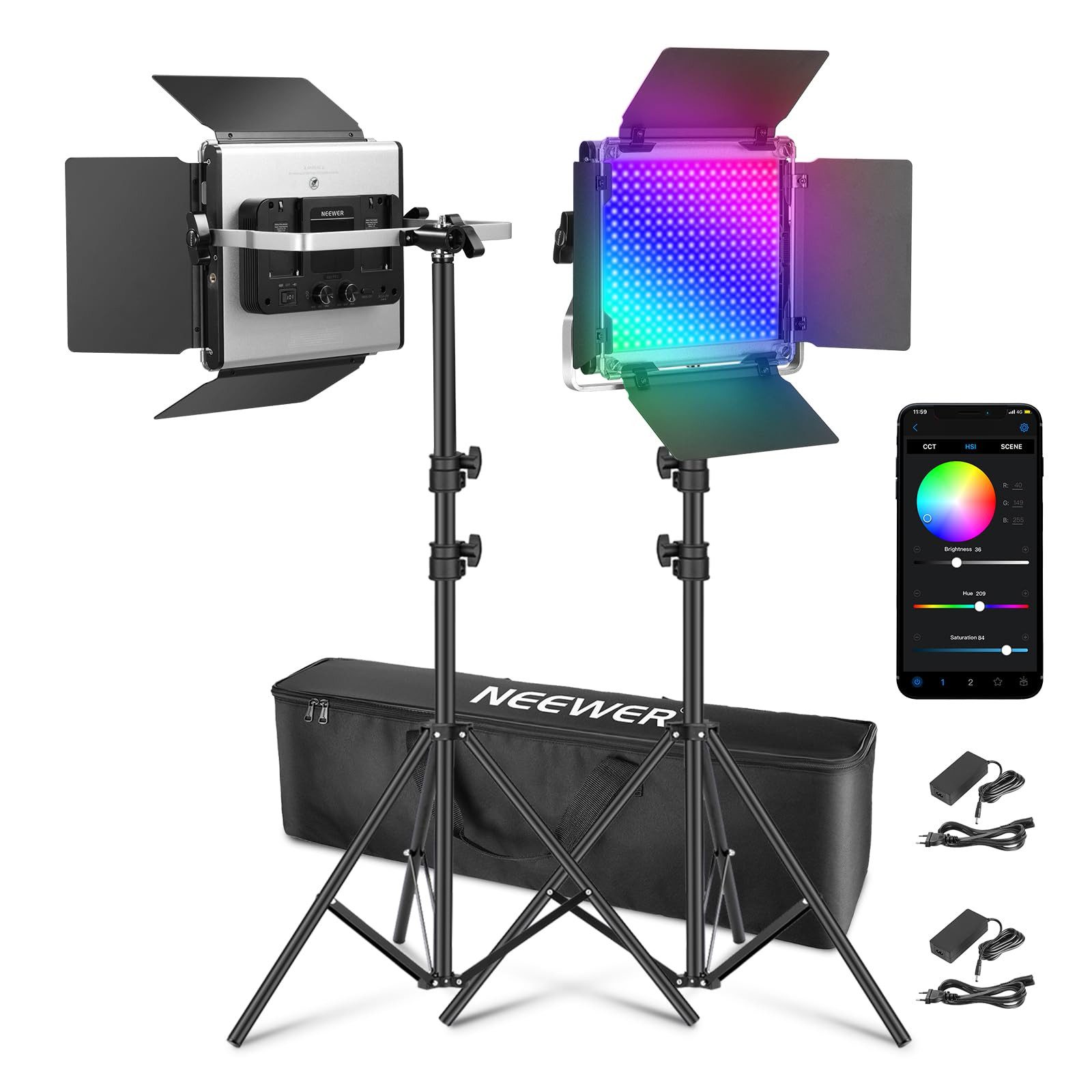 Neewer Videoleuchte RGB660 PRO II 2 Stück 50W RGB LED Videoleuchte Panel Set, App Steuerung, CRI97+ & Vollfarbe, Studio Dauerlicht für Fotografie