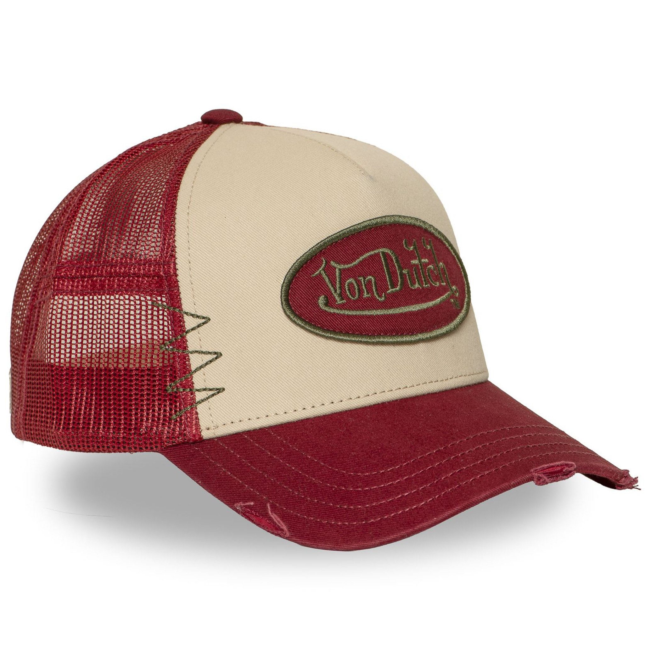 Von Dutch Trucker Cap Von Dutch Originals Trucker Cap CALIFORNIA TWILL Used Beige Dark Red (Basecap, Basecap, Meshcap, Trucker Kappe) Used-Look