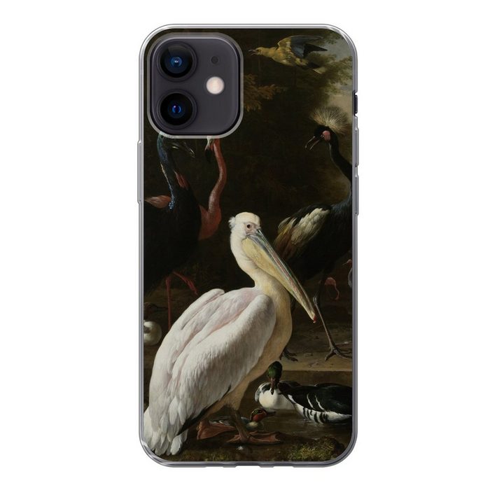 MuchoWow Handyhülle Ein Pelikan und andere Vögel in der Nähe eines Wasserbeckens - Gemälde Handyhülle Apple iPhone 12 Smartphone-Bumper Print Handy