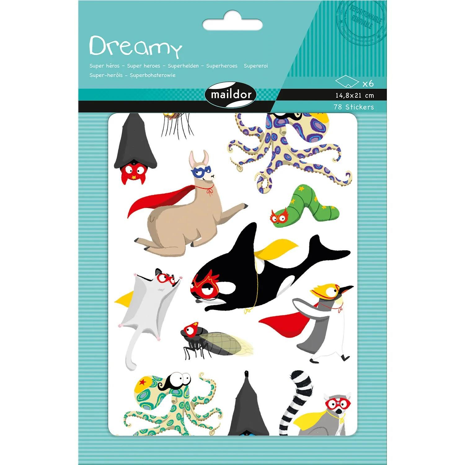 maildor Sticker 10x 6 Stickerbogen 14,8x21cm, Superhelden Tiere Mehrfarbig AE237C, My Mandarine