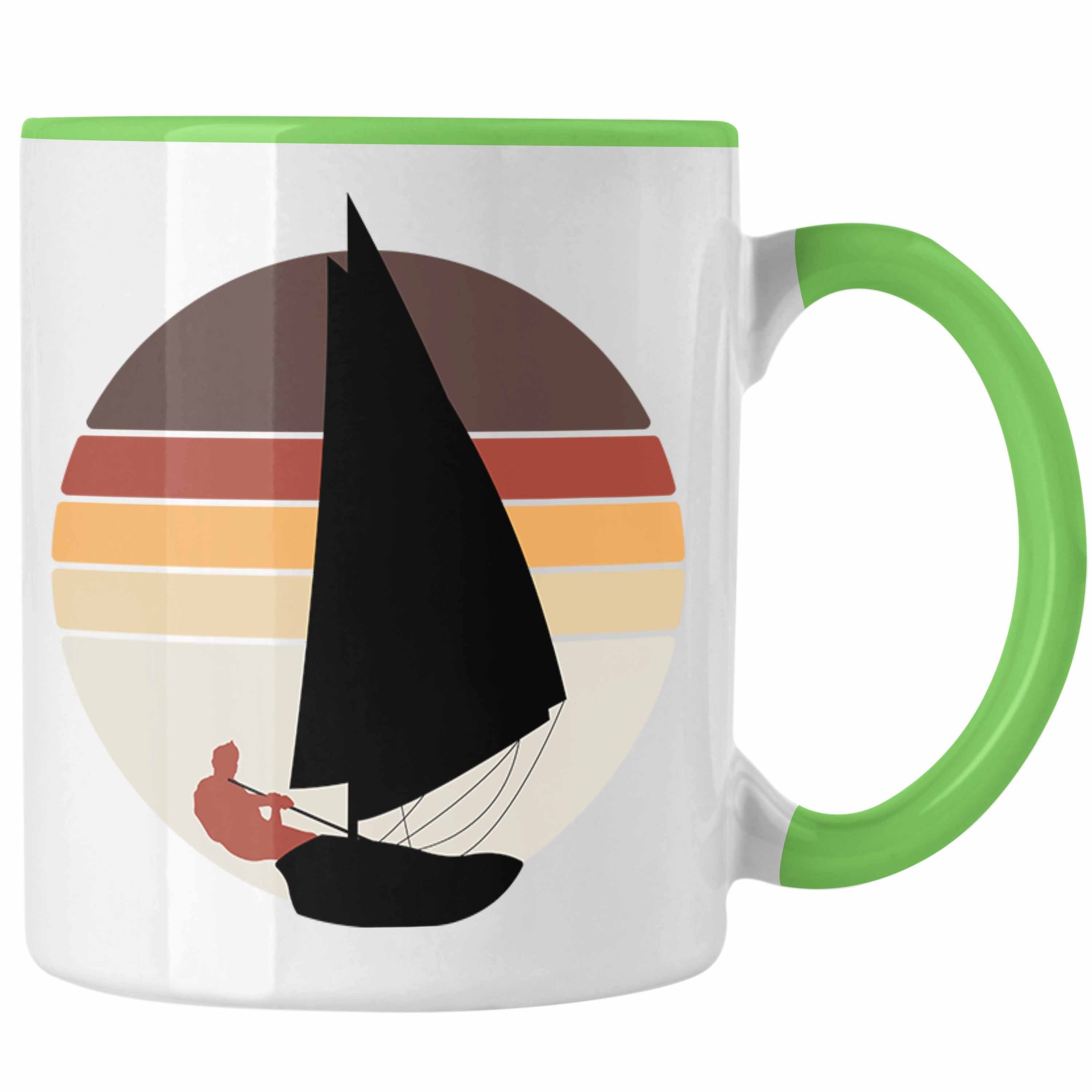 Windsurfer Grün Retro Geschenkidee Sonnenuntergang Trendation Untertasse Tasse für Geschenk Wind