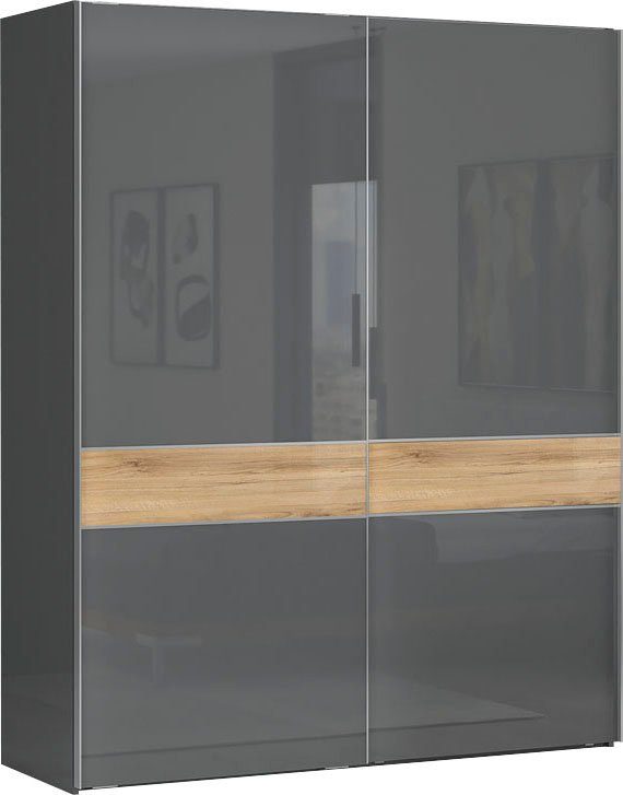 Places of Style Kleiderschrank Onyx, Schwebetürenschrank inklusive Innenleben, FSC-zertifiziert (in 3 Breiten: 182, 230 oder 272cm, Höhe 224cm) UV lackiert, hochglänzend anthrazit, mit Soft-Close Funktion