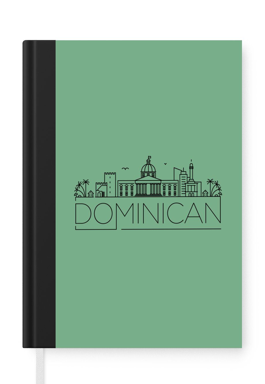 MuchoWow Notizbuch Skyline der Dominikanischen Republik" auf grünem Hintergrund, Journal, Merkzettel, Tagebuch, Notizheft, A5, 98 Seiten, Haushaltsbuch