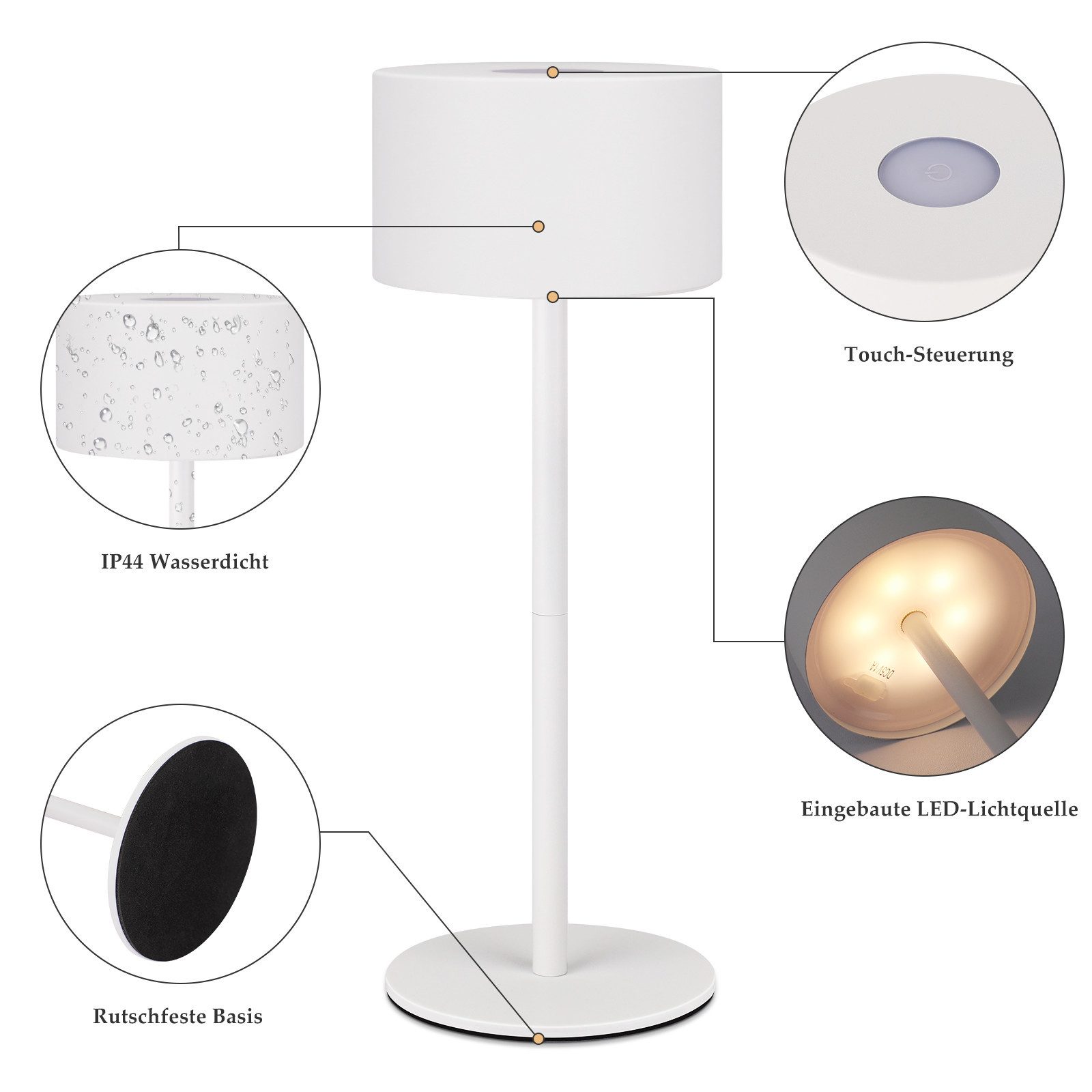 ZMH LED Tischleuchte LED Tischlampe Kabellos: Touch Dimmbar, 3000-6500, 3000-6500K, Tischleuchte mit 3 Farbtemperaturen Höhenverstellbar USB