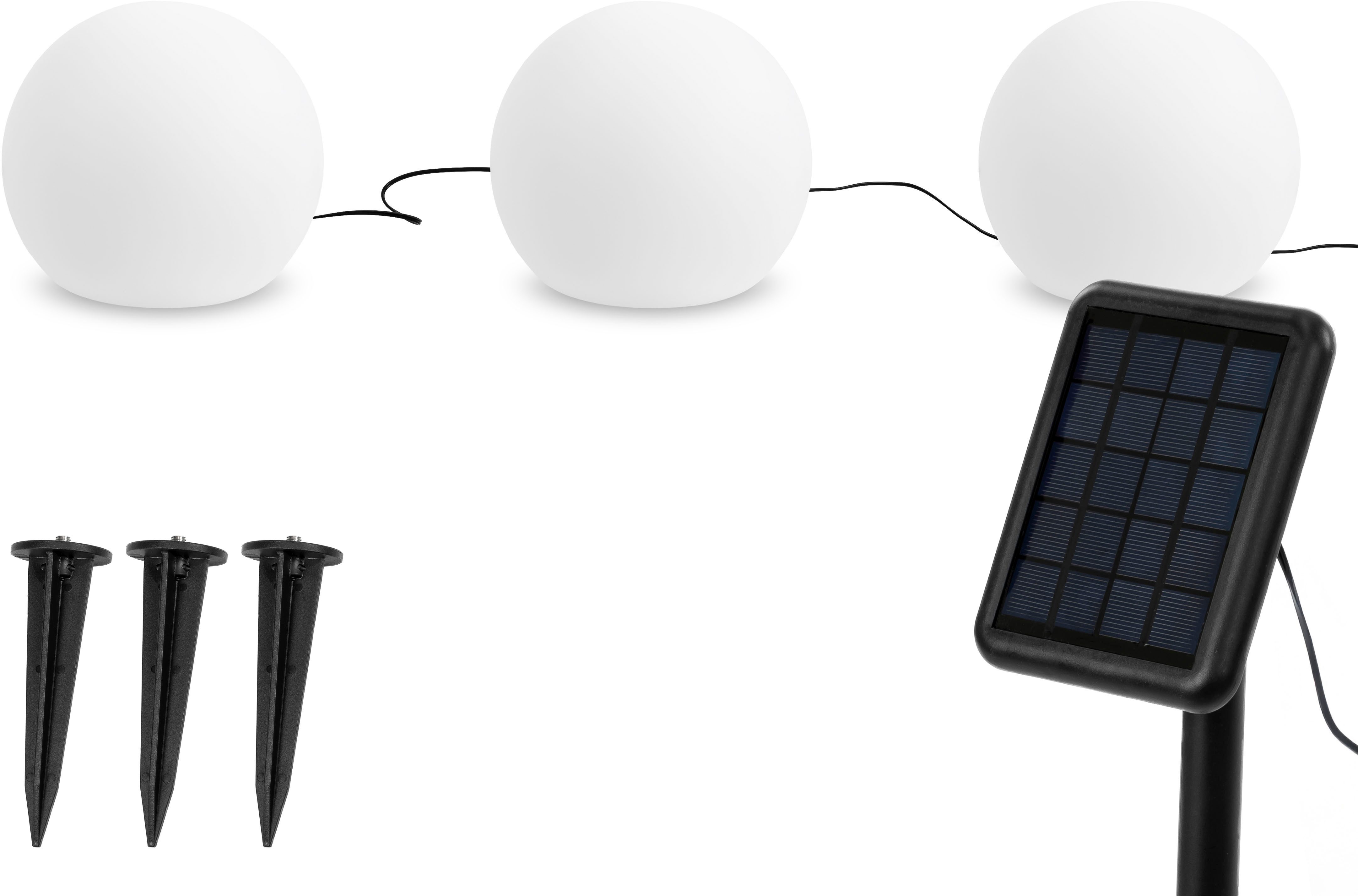 OTTO home LED Solarleuchte Ollira, LED-Solar Kugelleuchten, 3er Set, Tageslichtsensor, LED fest integriert, Warmweiß, mit Erdspießen