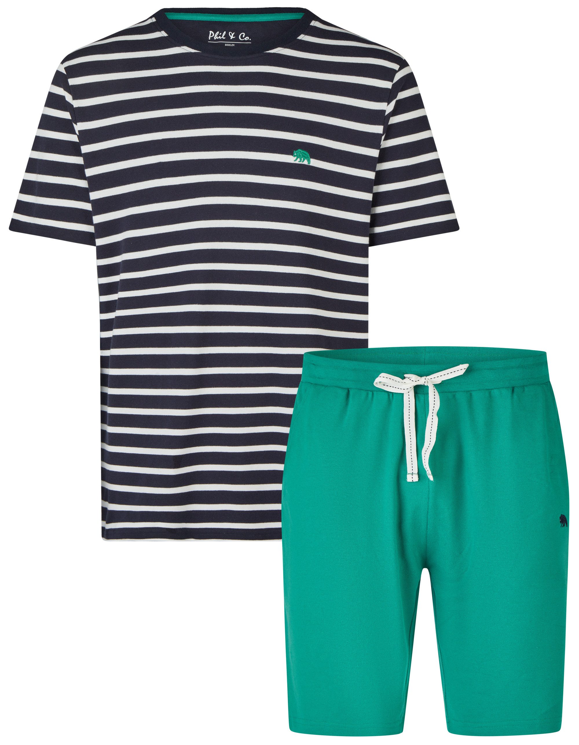 Phil & Co. Shorty Easy Sleep (Set, 2 tlg., 2-teilig) Herren Pyjama kurz Bermuda Light-Piqué Baumwolle Kurzarm