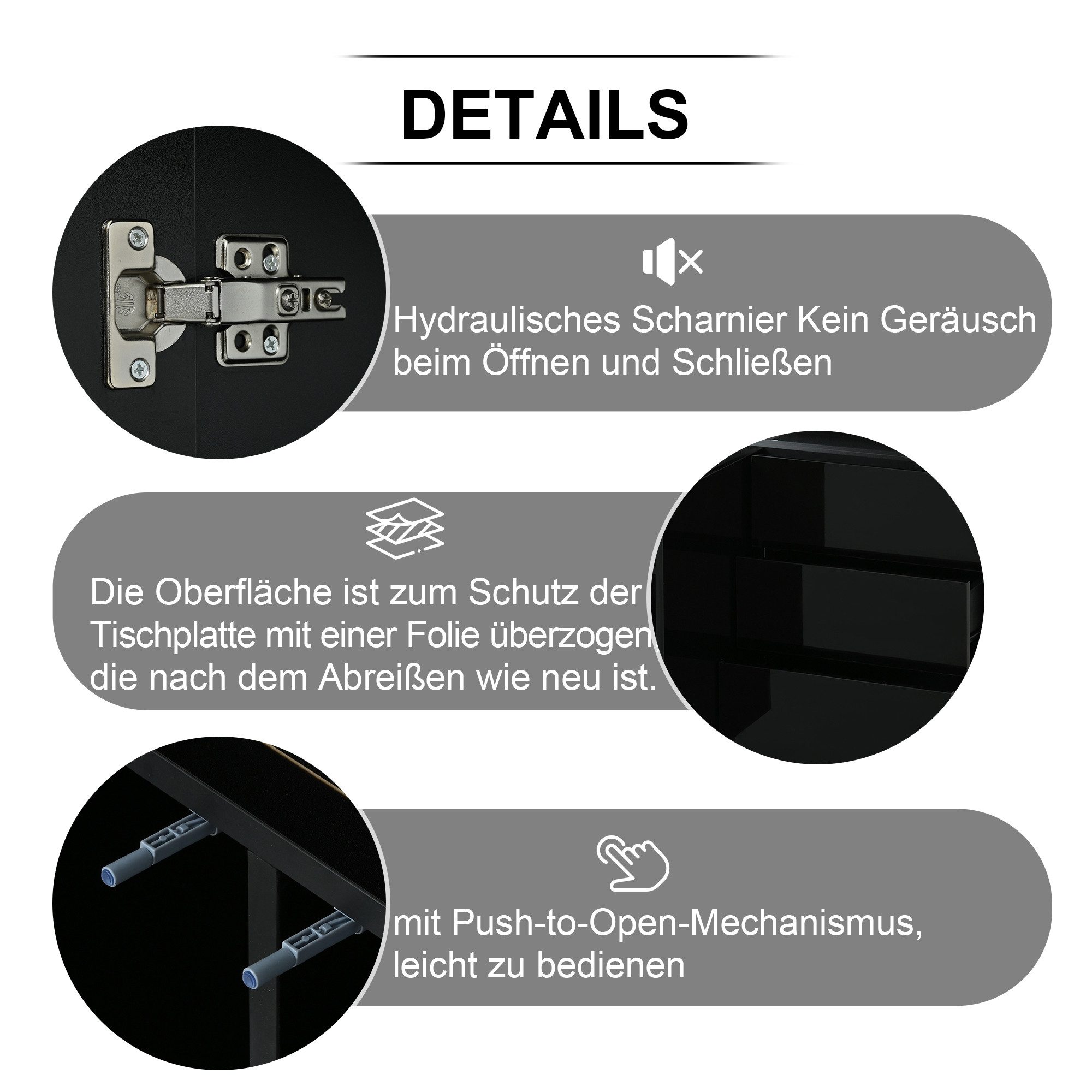 Merax Sideboard hochglanz mit LED inkl. Fernbedienung, Schubkastenkommode, Lowboard,Beistellschrank,Breite 140cm – Bild 5 von 5
