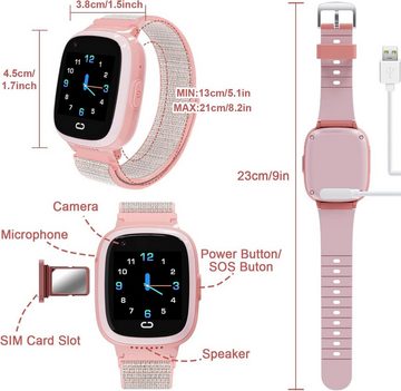 PTHTECHUS Smartwatch (1,44 Zoll, Android iOS), Telefon 4G Videoanruf Uhr WiFi Anrufe Schulmodus SOS-Funktion Wecker