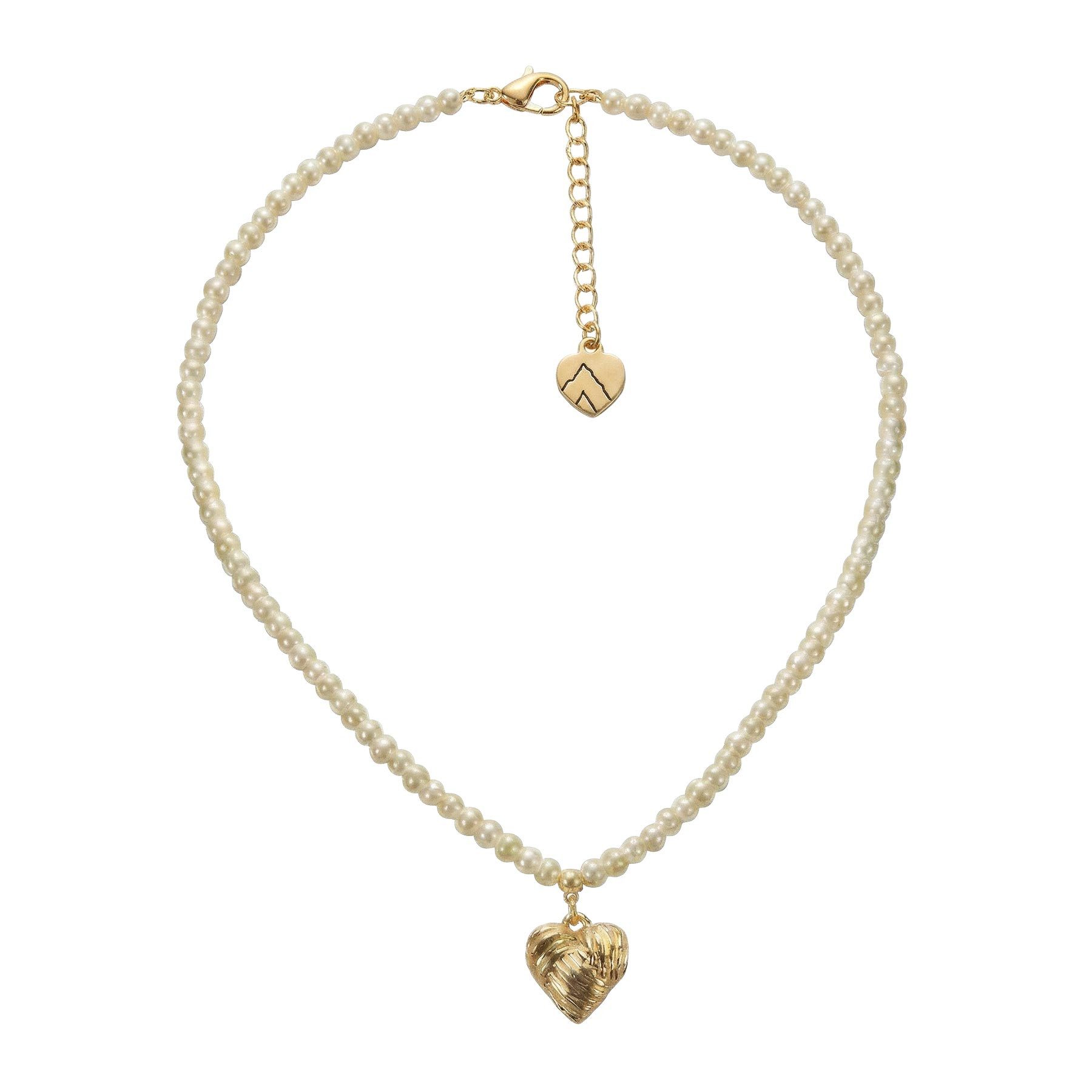 Alpenflüstern Collier Trachten-Perlen-Halskette Knotenherz (creme-weiß), - elegante Trachtenkette - nostalgischer Damen-Trachtenschmuck, filig