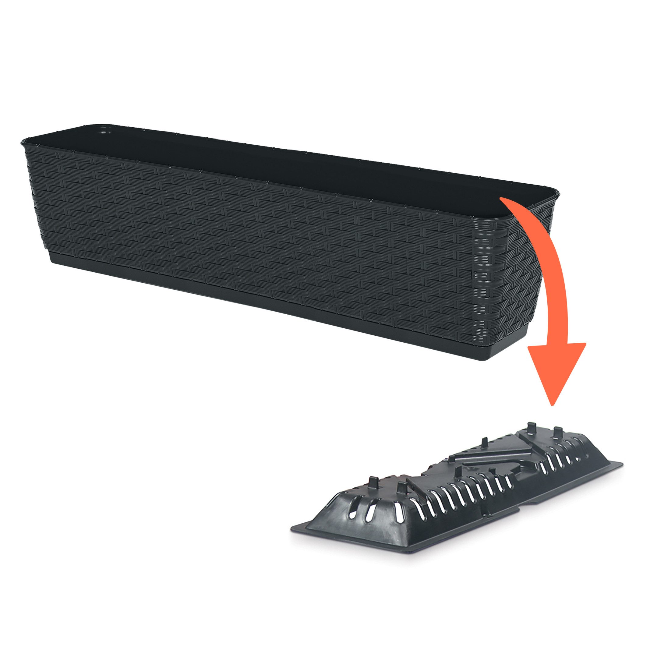 Spetebo Blumenkasten Balkon Blumenkasten mit Halterung und Bewässerungssystem (Stück, 1 St., Blumenkasten mit Halterungen), Kunststoff Geländer Pflanztopf in anthrazit