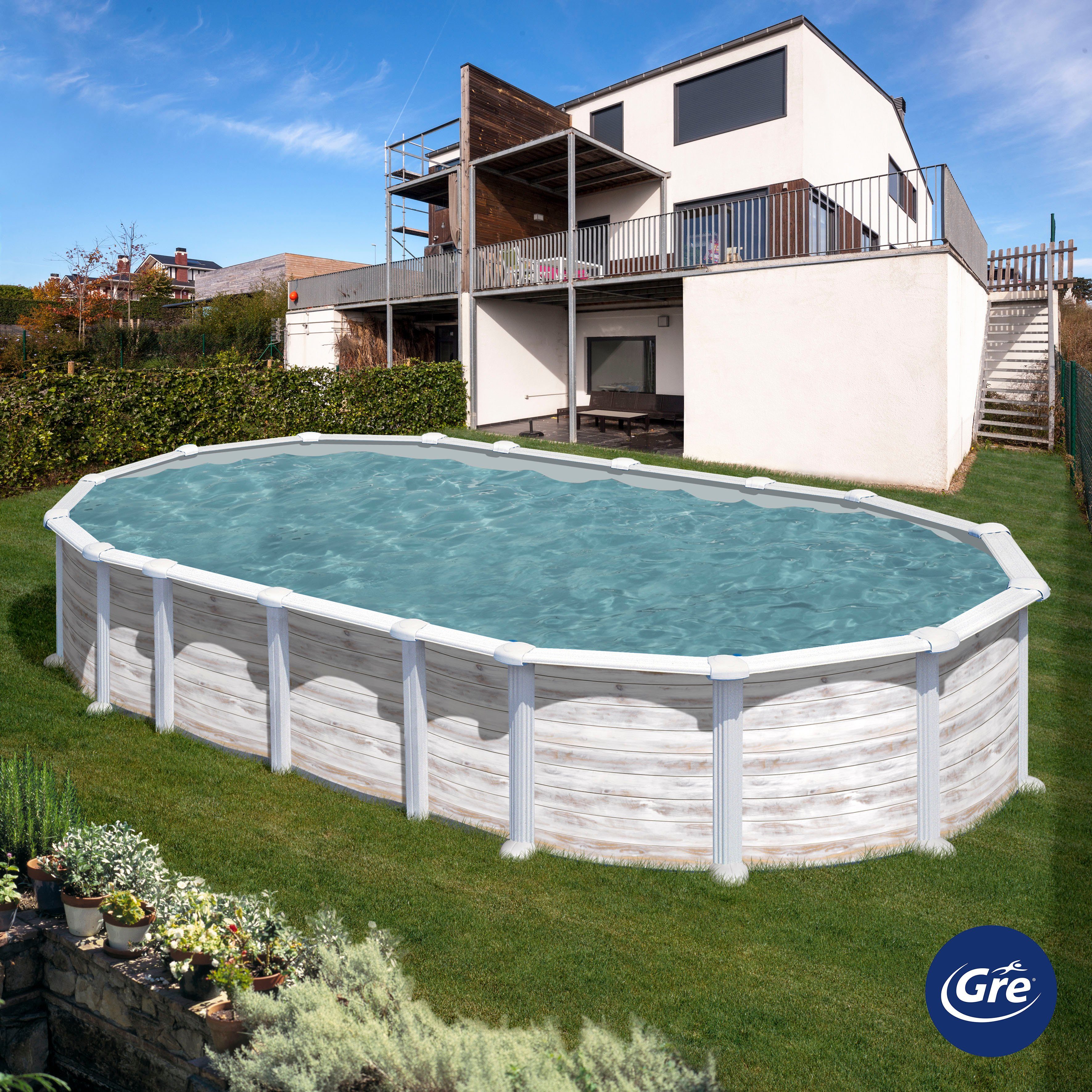 Gre Ovalpool ISLANDIA (Komplett-Set, 5-tlg), Maße inkl. Stützen 610 x 375 x 132 cm