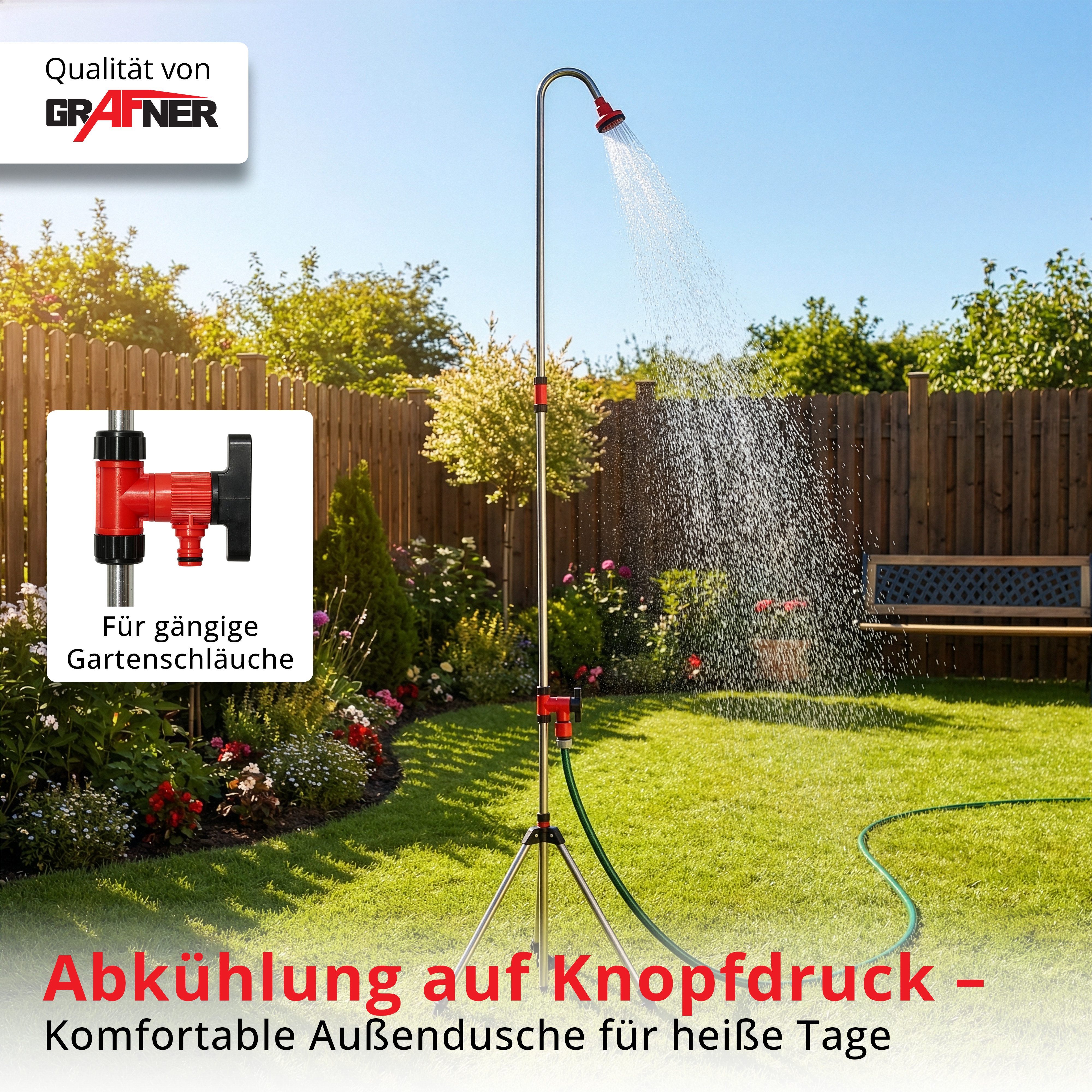 Grafner Gartendusche Gartendusche Gartenbrause Pooldusche Campingdusche (Stk, 1 St., 1), höhenverstellbar, 172-275 cm
