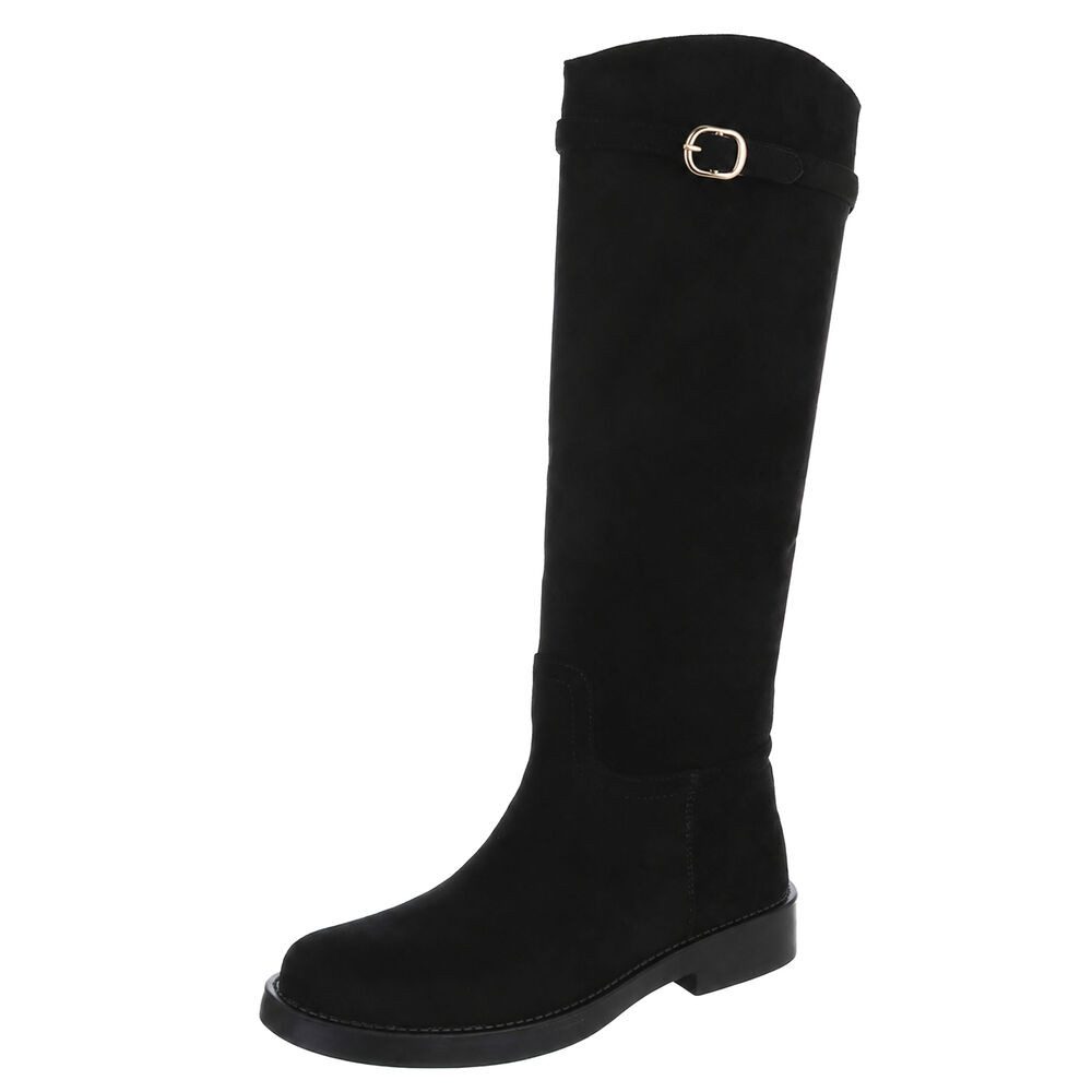 Ital-Design Damen Hoher Stiefel mit Schnalle und Blocksohle Stiefel (92268986) Blockabsatz Flache Stiefel in Schwarz
