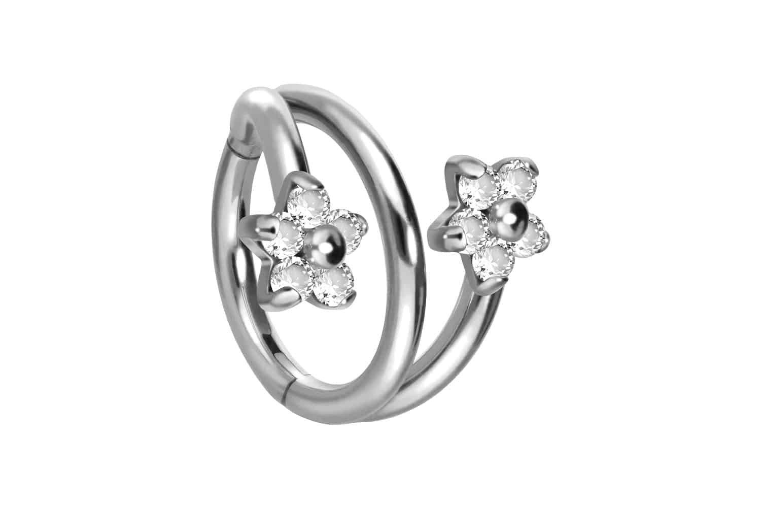 Nasenpiercing Titan Segmentring Clicker 3 RINGE + 2 BLUMEN MIT 5 KRISTALLEN