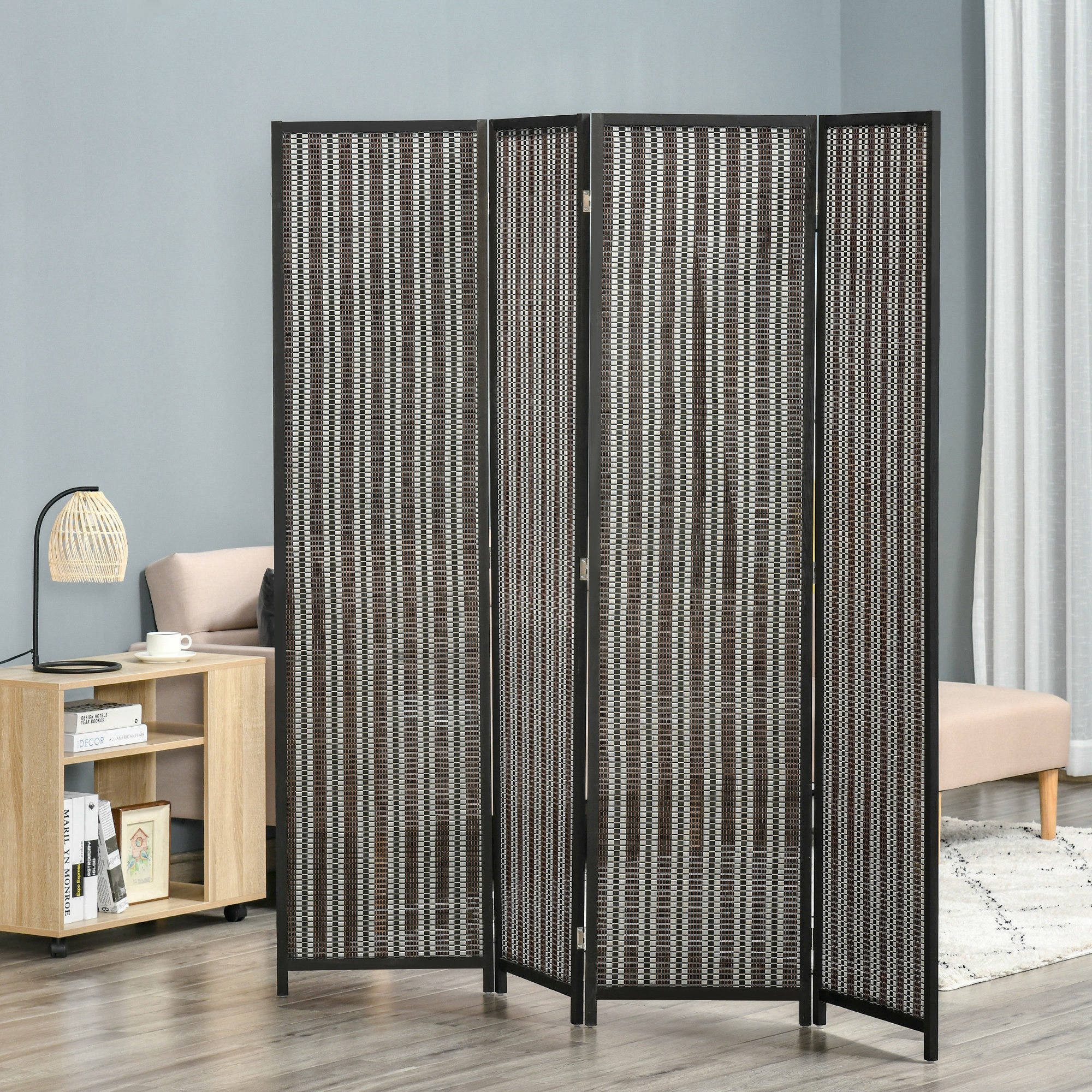 HOMCOM Paravent 4-teilig 180 x 180 cm Raumteiler aus Bambus, Faltbar Sichtschutz (Raumteiler, 1 St., Trennwand), für Wohnzimmer, Schlafzimmer, Braun