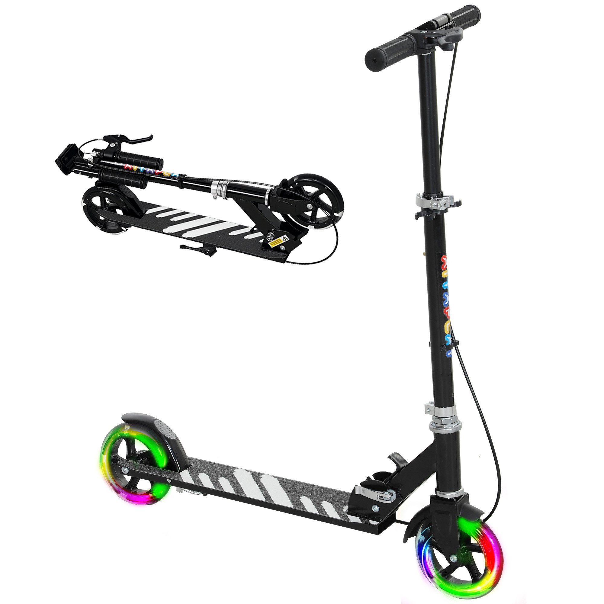 AIYAPLAY Cityroller Roller Kinder Scooter mit Leuchtenden Rädern, Bremse, 0 km/h, (klappbarer Kinderroller, 1 tlg., Höhenverstellbarer Tretroller), Faltbar, Höhenverstellbar, Schwarz