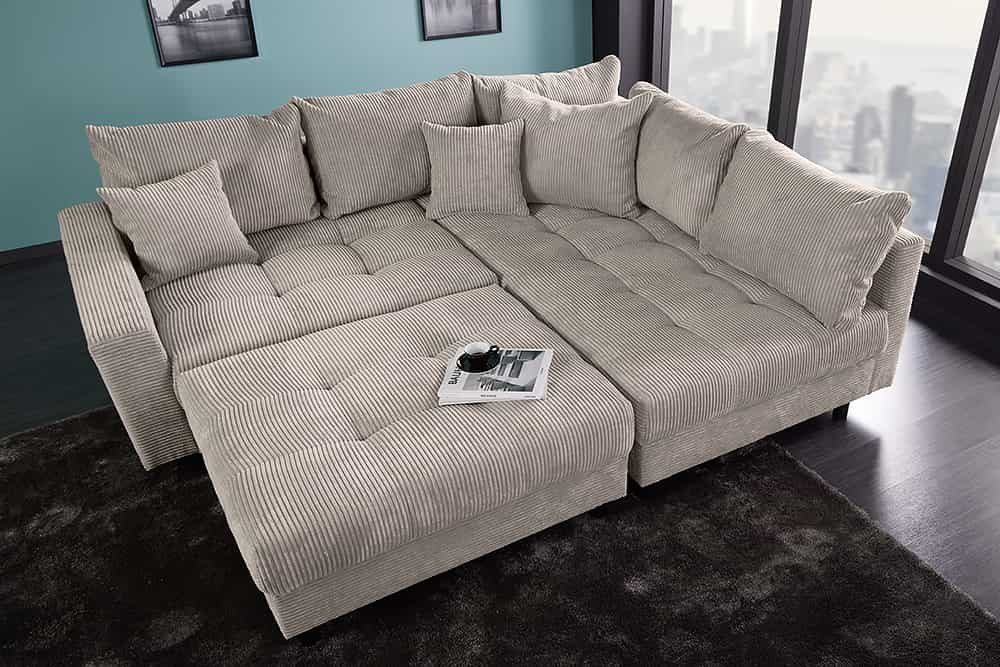 riess-ambiente Ecksofa KENT 220cm greige schwarz - Cord, L-Form, Federkern, FSC-zertifiziert, Einzelartikel 1 Teile, Moderne Wohnlandschaft inkl. Hocker - ideal – Bild 5 von 5
