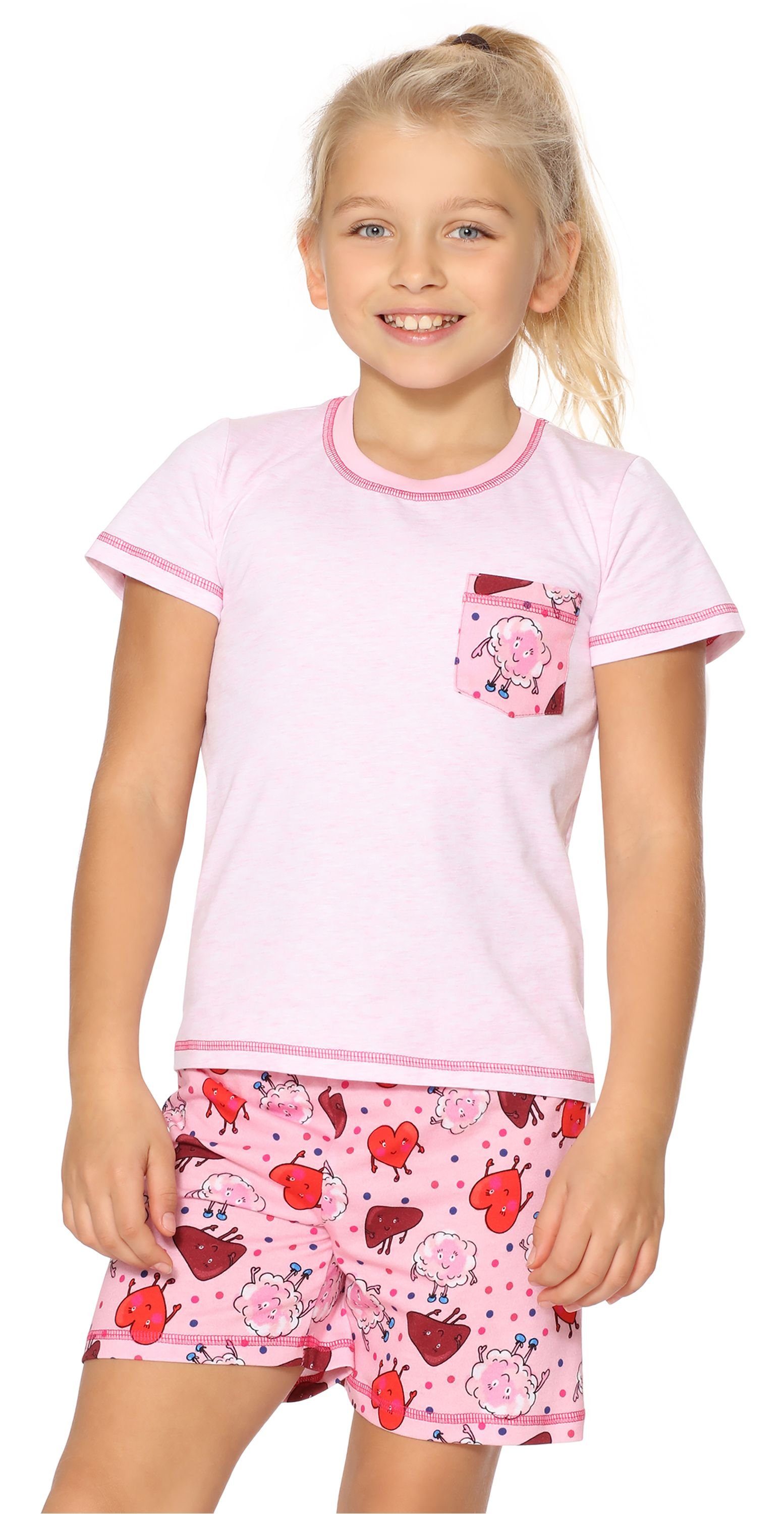 Merry Style Schlafanzug Mädchen Schlafanzüge Baumwolle Pyjama MS10-292 aus Set Melange/Rosa/Körper Kurz