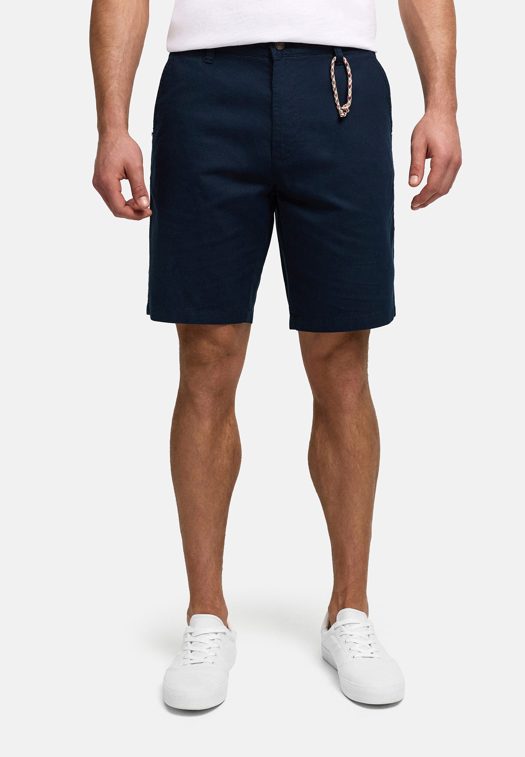 INDICODE Chinoshorts Herren INMelio Chino Shorts Sommerhose aus Baumwoll-Leinen-Mix mit Rope-Detail