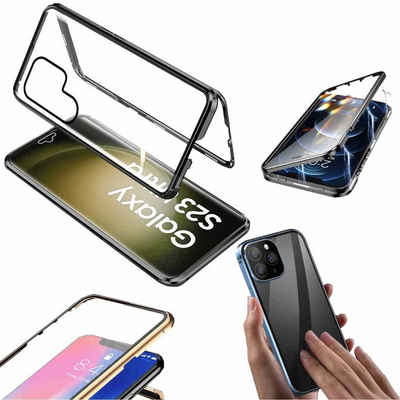 Wigento Handyhülle Für Samsung Galaxy S23 Ultra Beidseitiger 360 Grad Magnet / Glas Case Bumper Handy Tasche Case Hülle Cover New Style