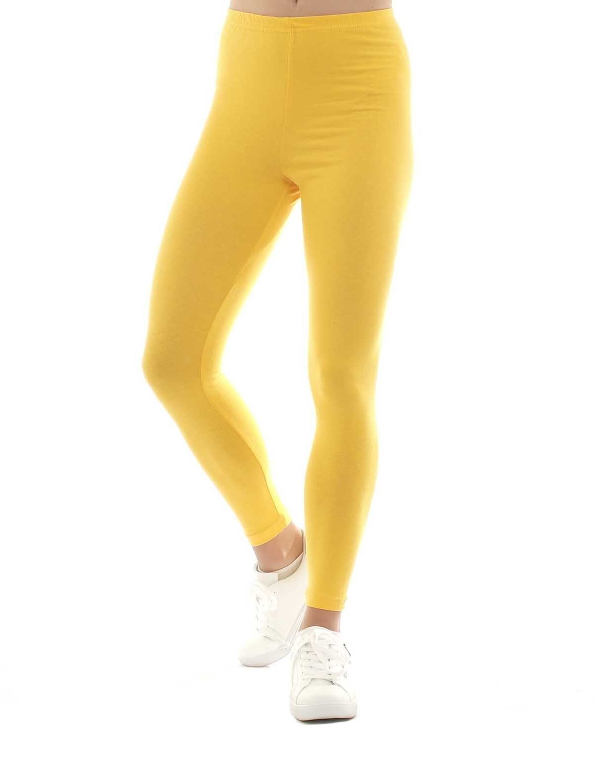 F&K-Mode Leggings Damen Leggings gelb lang Hose Baumwolle gummi