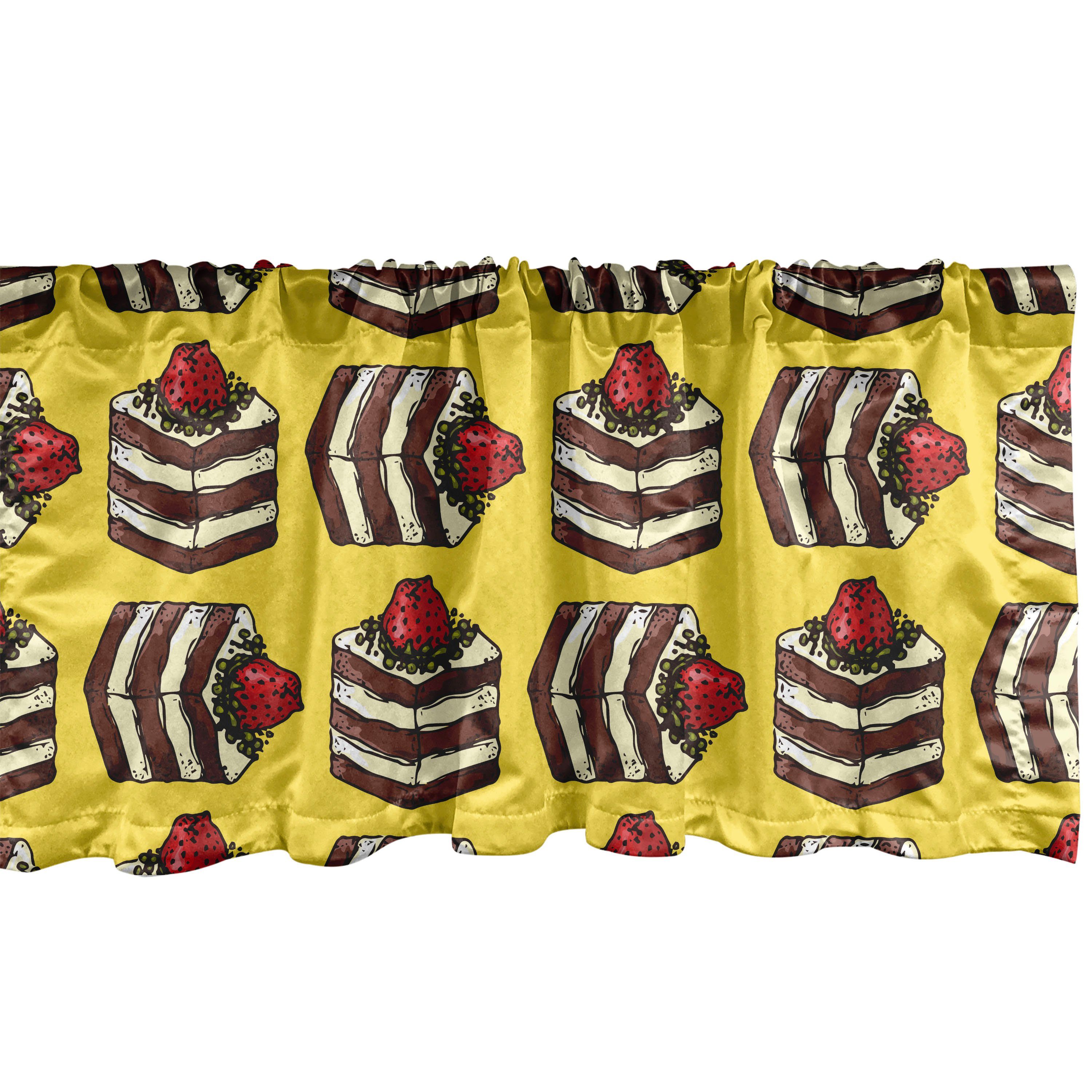 Scheibengardine Vorhang Volant für Küche Schlafzimmer Dekor mit Stangentasche, Abakuhaus, Microfaser, Dessert Kuchen-Scheiben Erdbeeren