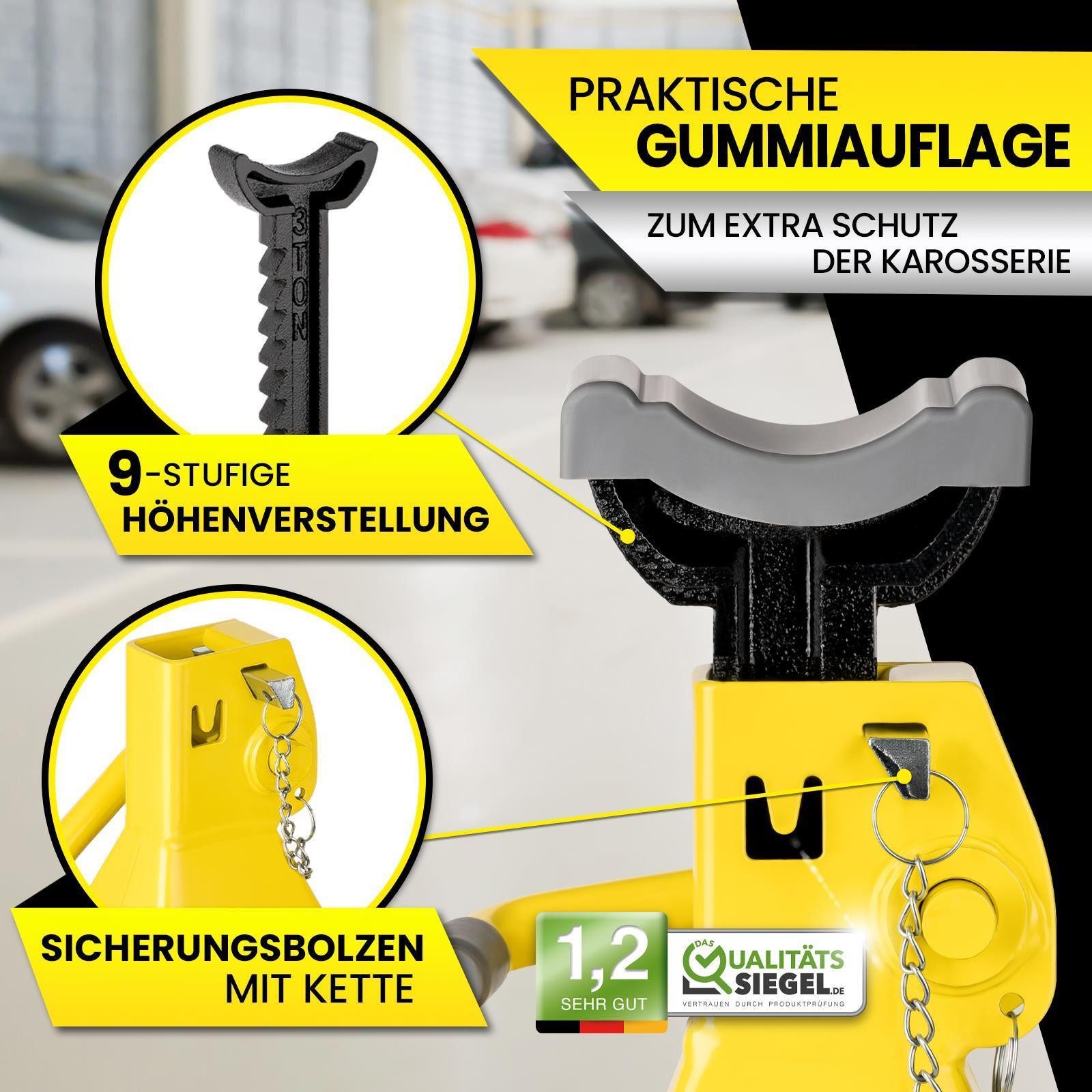 Dunlop Unterstellbock Dunlop Unterstellbock KFZ Böcke Set, 3000 kg max. Belastbarkeit, (2 Böcke), 285-425 mm Hubhöhe höhenverstellbar 3t Jack – Bild 5 von 5